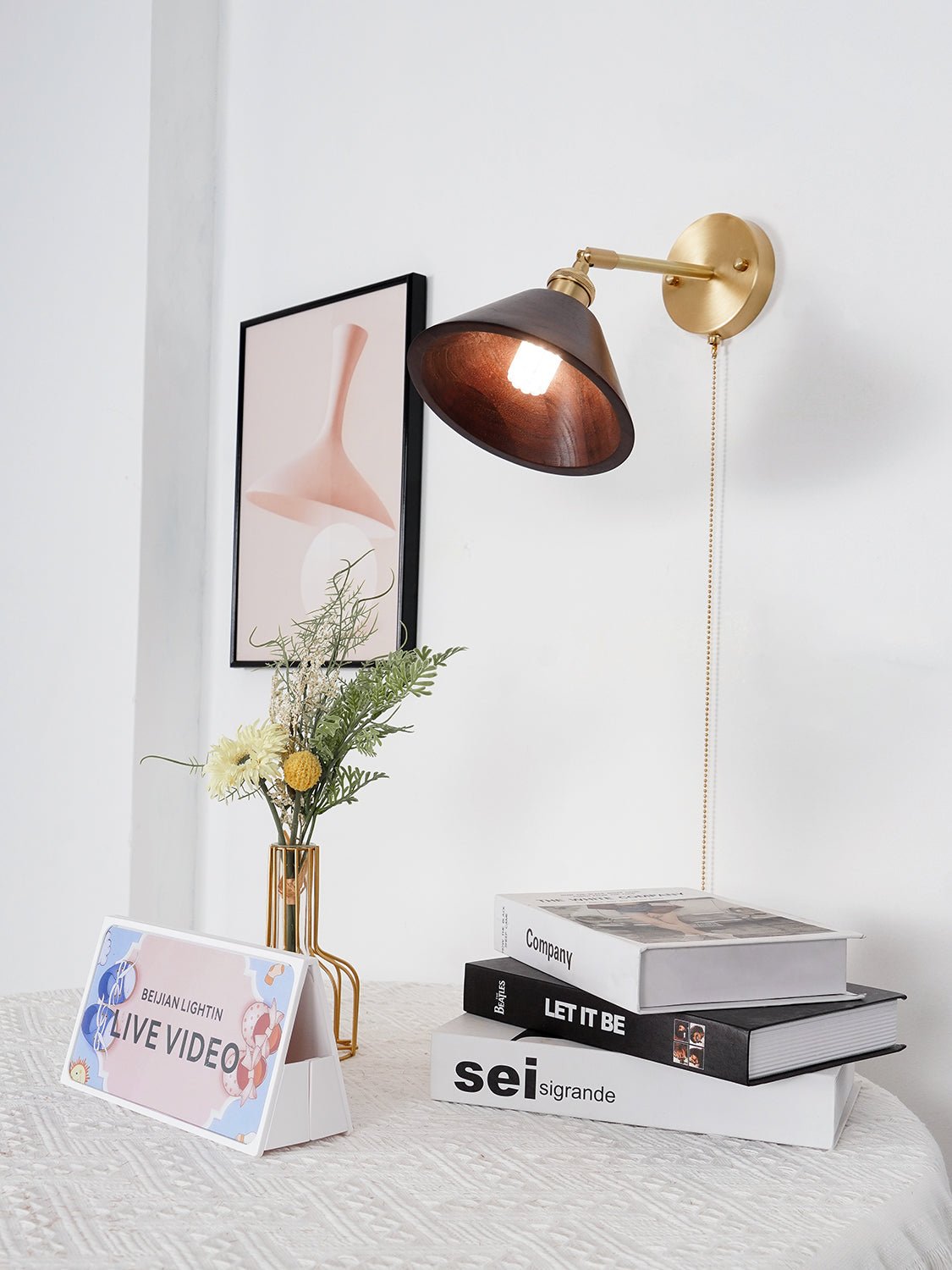 Vintage Dome Wooden Brass Wall Sconce 1-Light Lasson Living