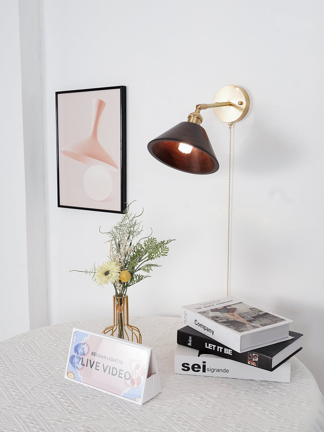 Vintage Dome Wooden Brass Wall Sconce 1-Light Lasson Living