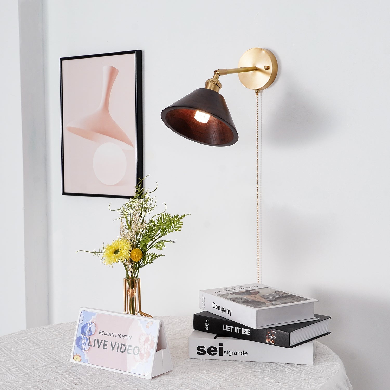 Vintage Dome Wooden Brass Wall Sconce 1-Light Lasson Living