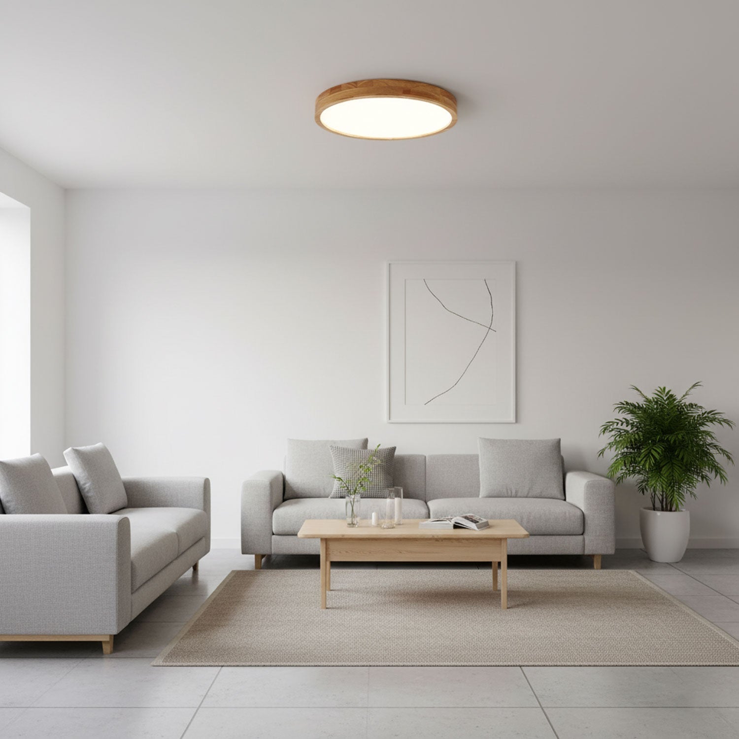 Modern Nordic Round Wooden LED Flush Mount Ceiling 1-Light Lasson Living