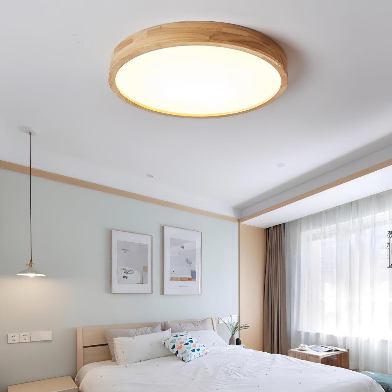 Modern Nordic Round Wooden LED Flush Mount Ceiling 1-Light Lasson Living