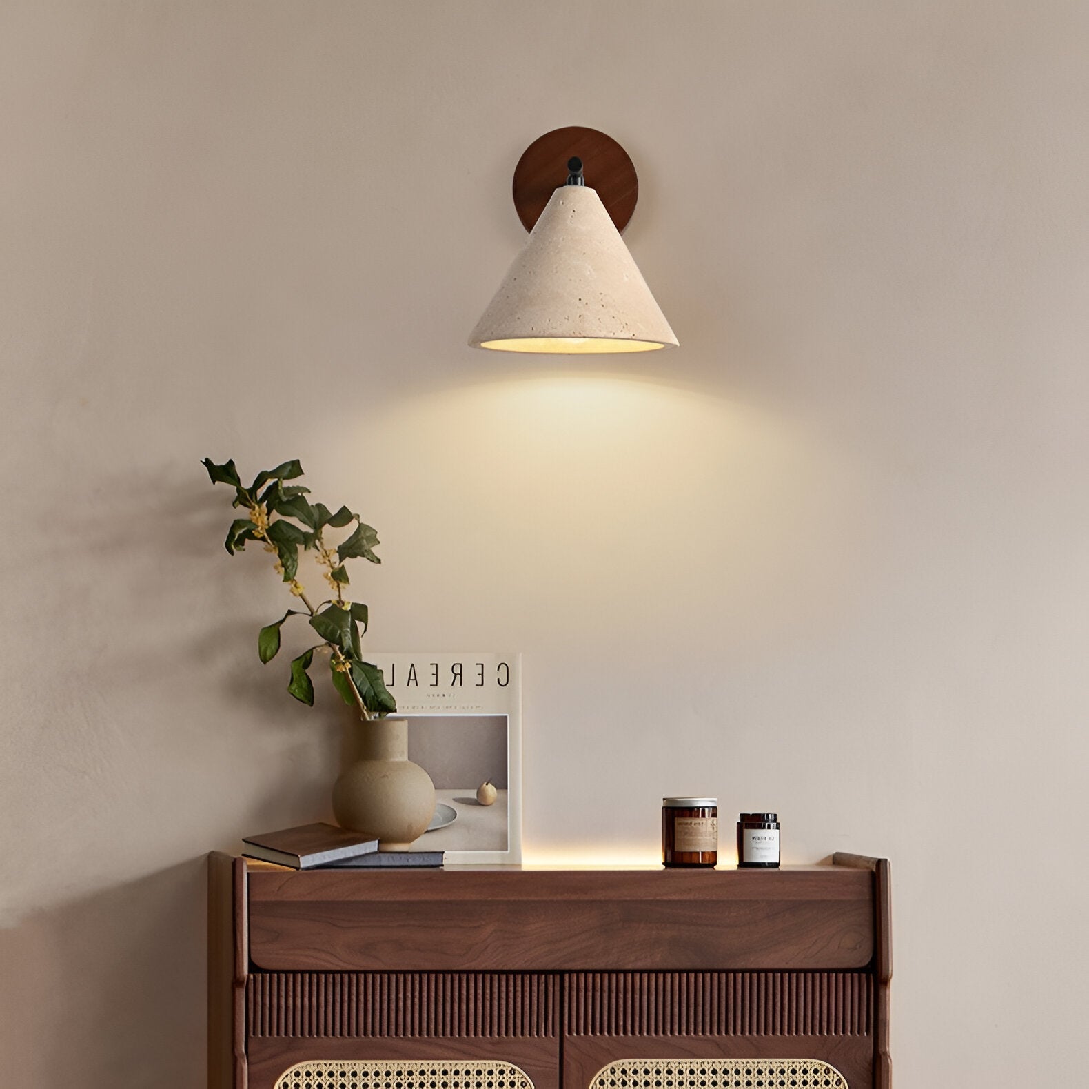 Modern Travertine Cone Wall Sconce LED 1-Light Lasson Living