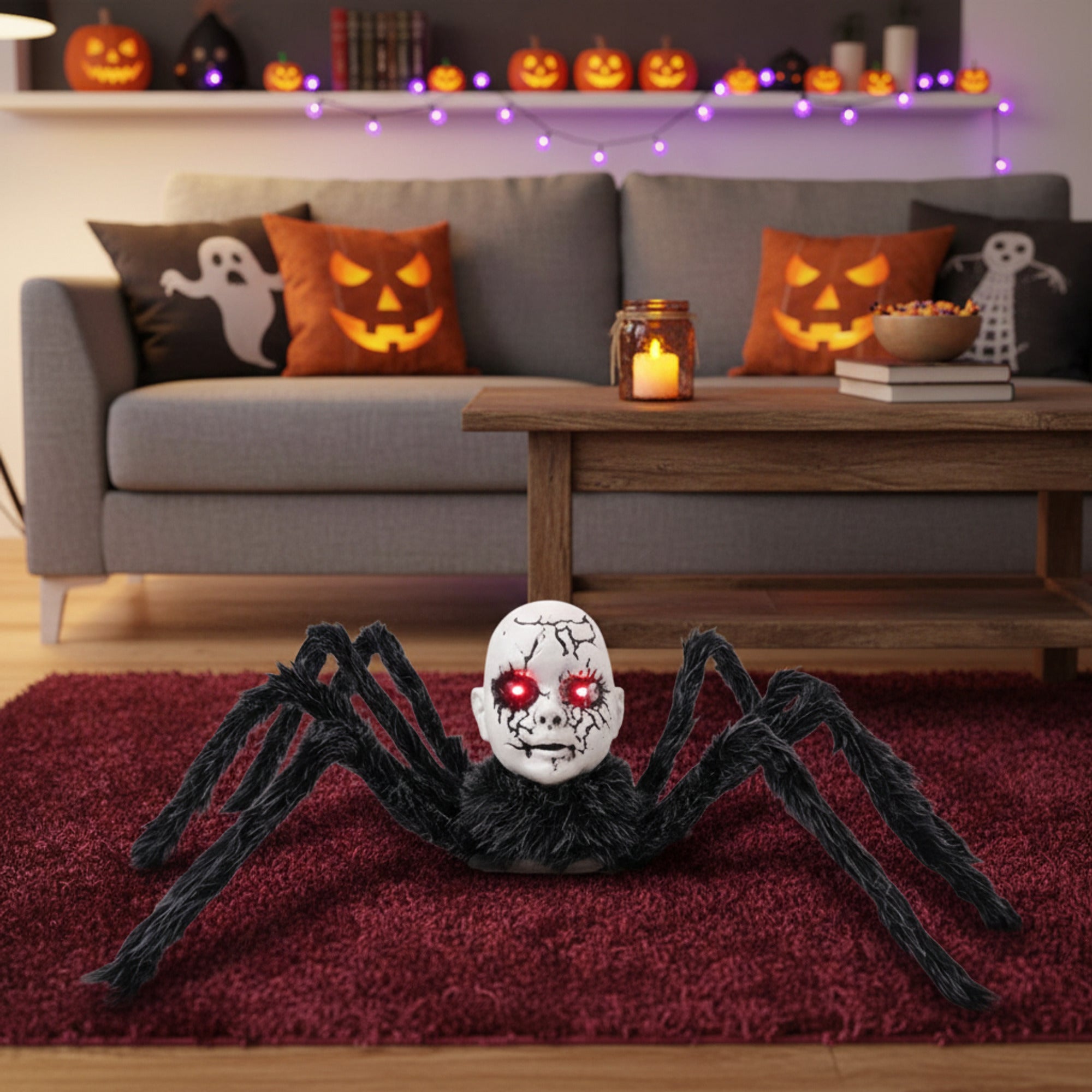 Animatronic Halloween Prop Spider Doll Face Glowing Eyes - Image 3