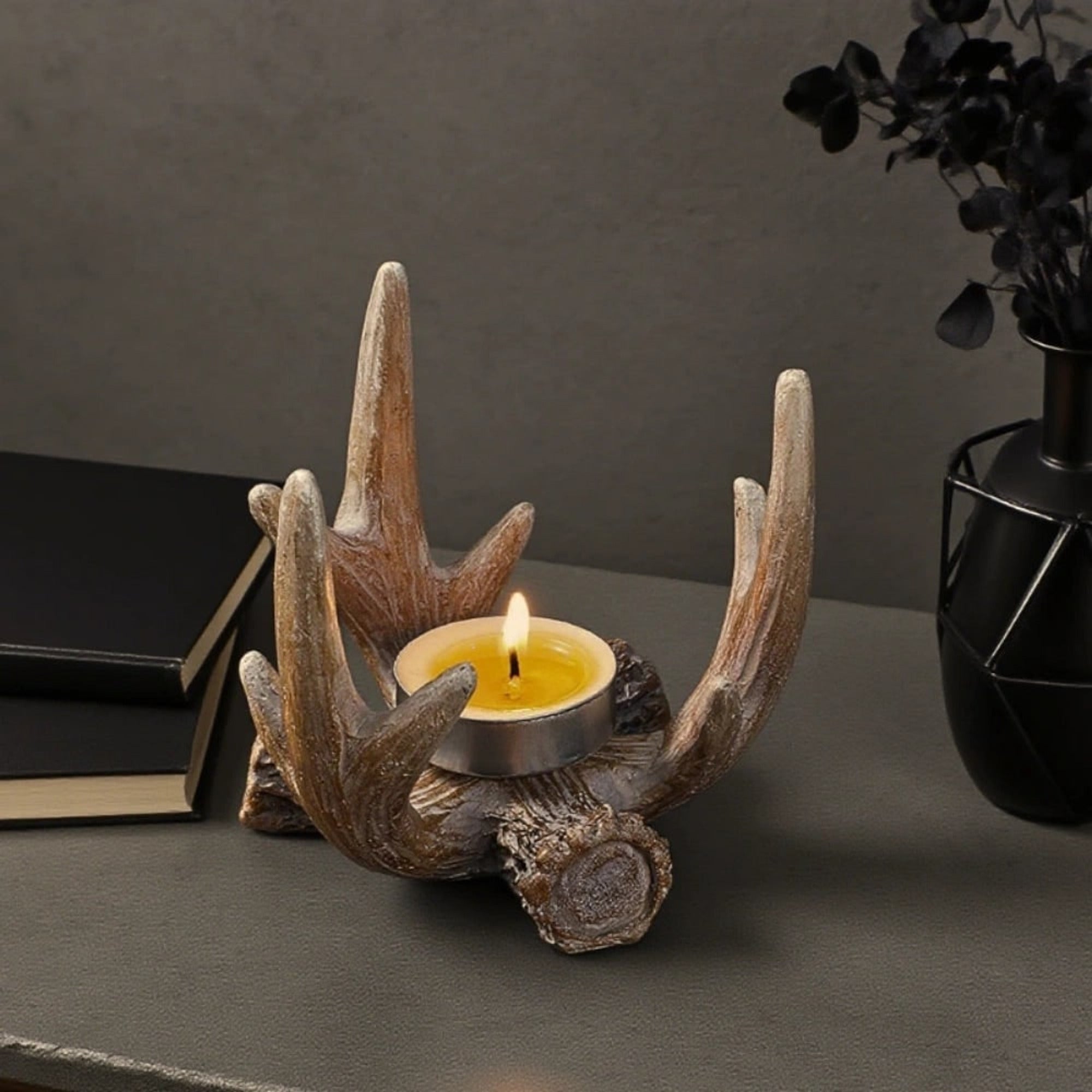 Antler Candle Holder Antler-shaped Plastic Weathered Finish Tea Light - Image 1