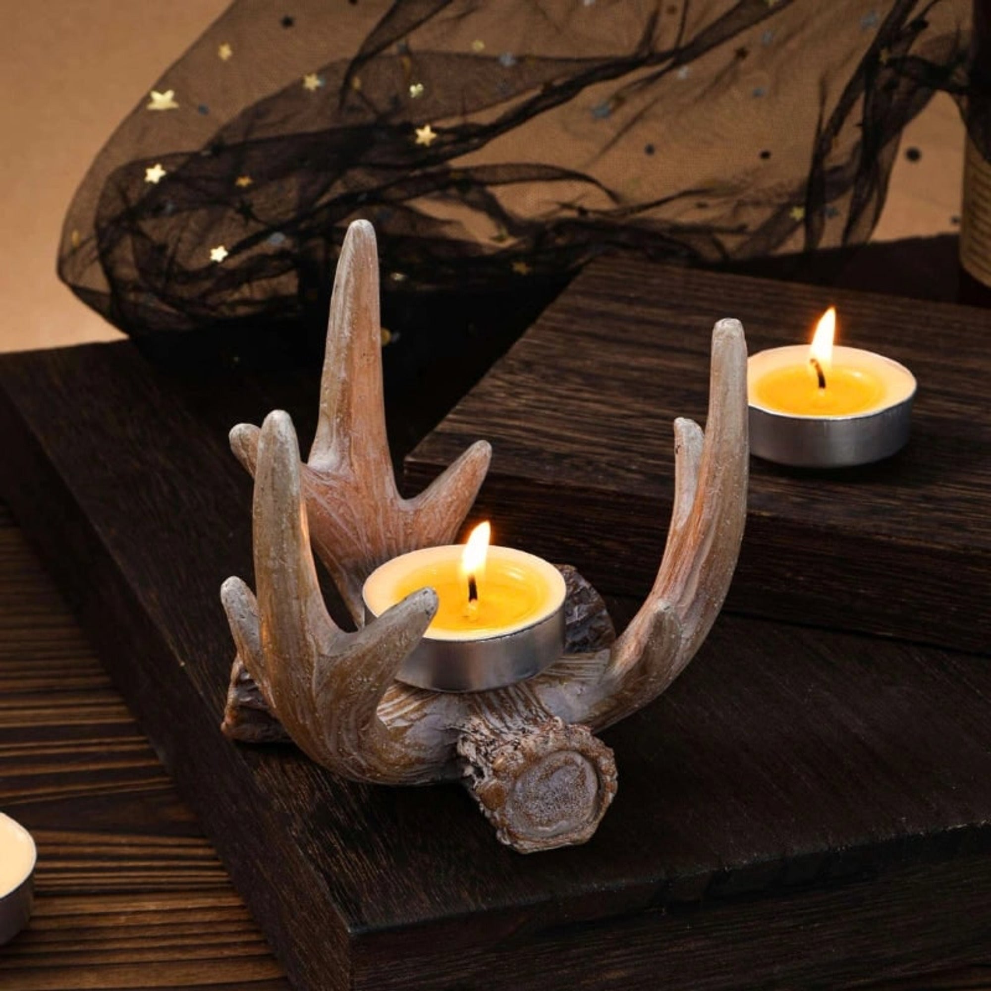 Antler Candle Holder Antler-shaped Plastic Weathered Finish Tea Light - Image 2