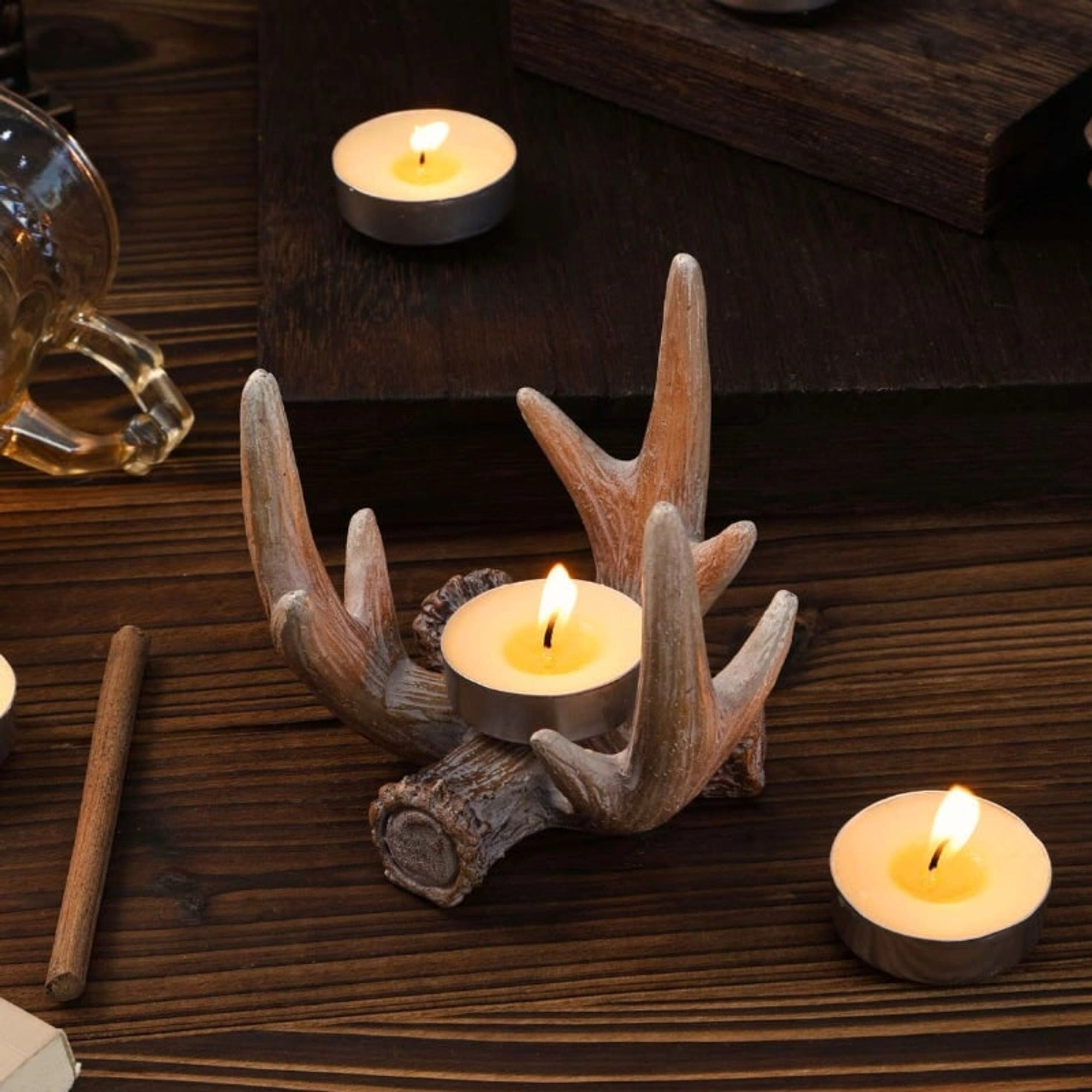 Antler Candle Holder Antler-shaped Plastic Weathered Finish Tea Light - Image 3