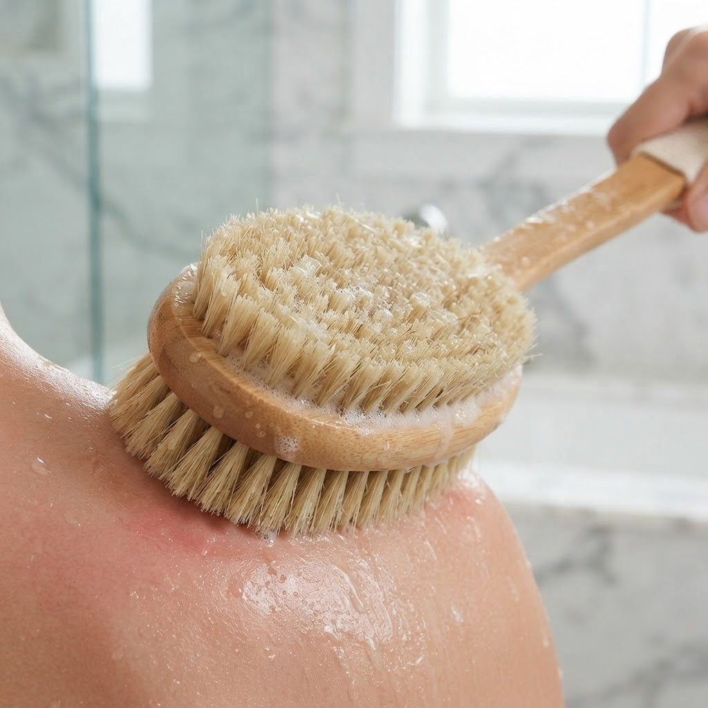 Bath Brush With Extra-Long Wooden Handle For Deep Exfoliating Back Scrub - Image 1