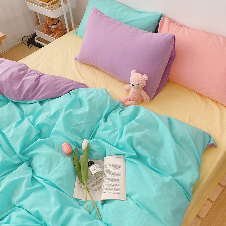 Bedding Set Pastel Rainbow Striped Duvet Cover And Pillowcases - Image 10