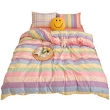 Bedding Set Pastel Rainbow Striped Duvet Cover And Pillowcases - Image 4