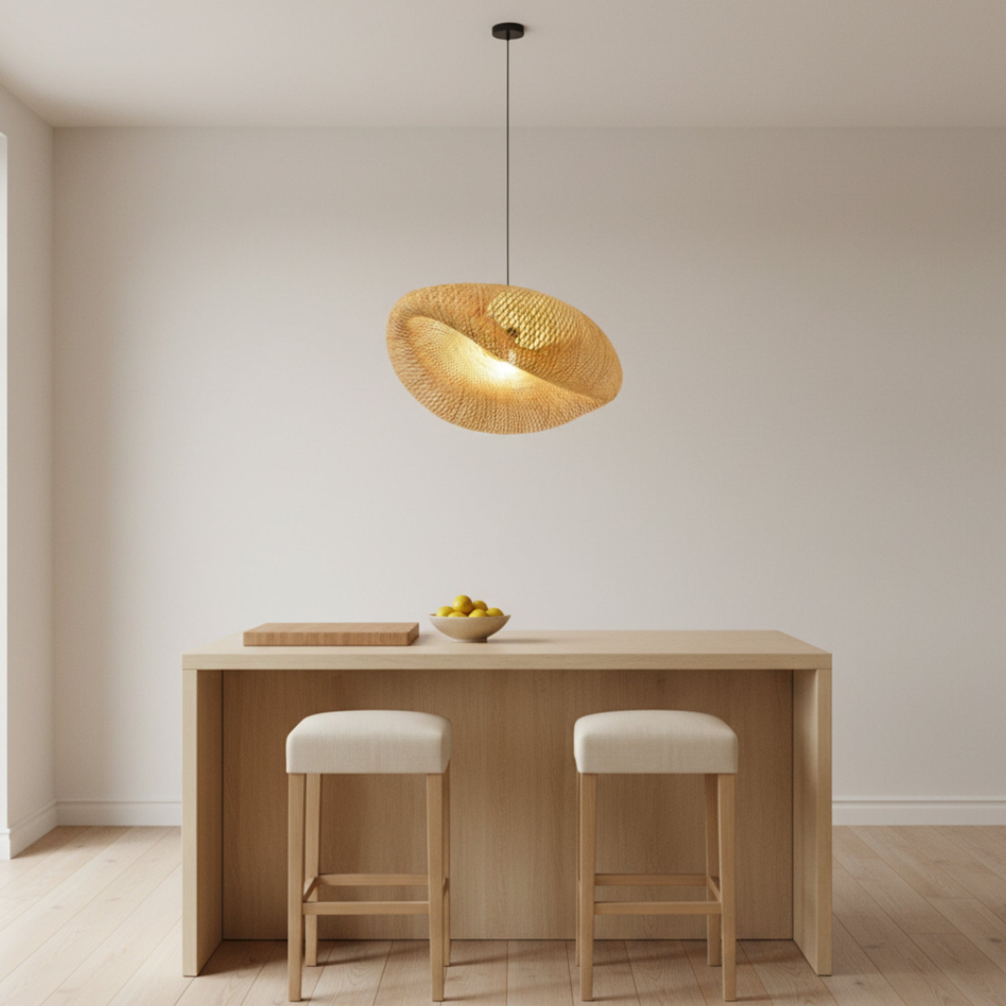 Boho Braided Bamboo Pendant Light With Black Base - Image 1