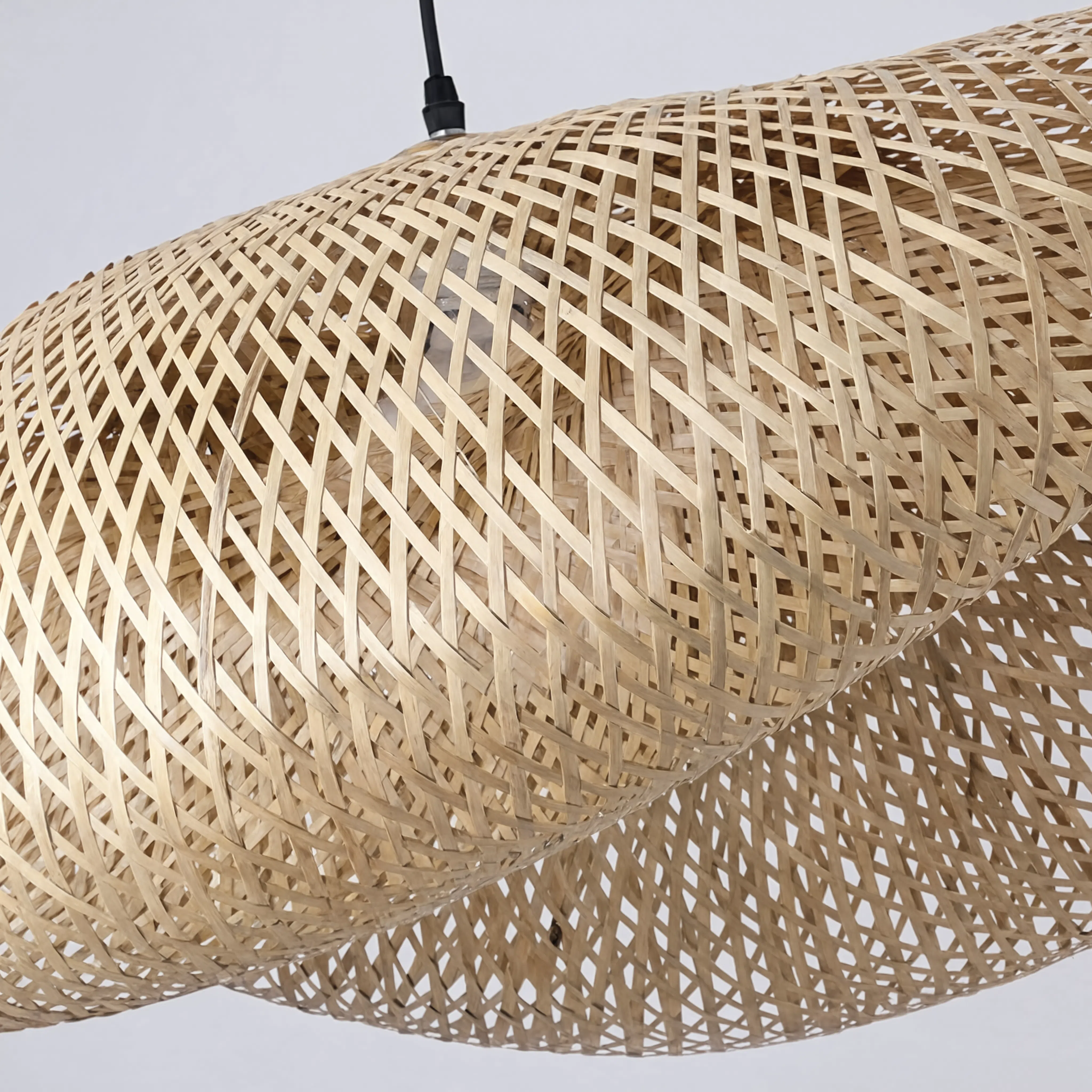 Boho Braided Bamboo Pendant Light With Black Base - Image 5