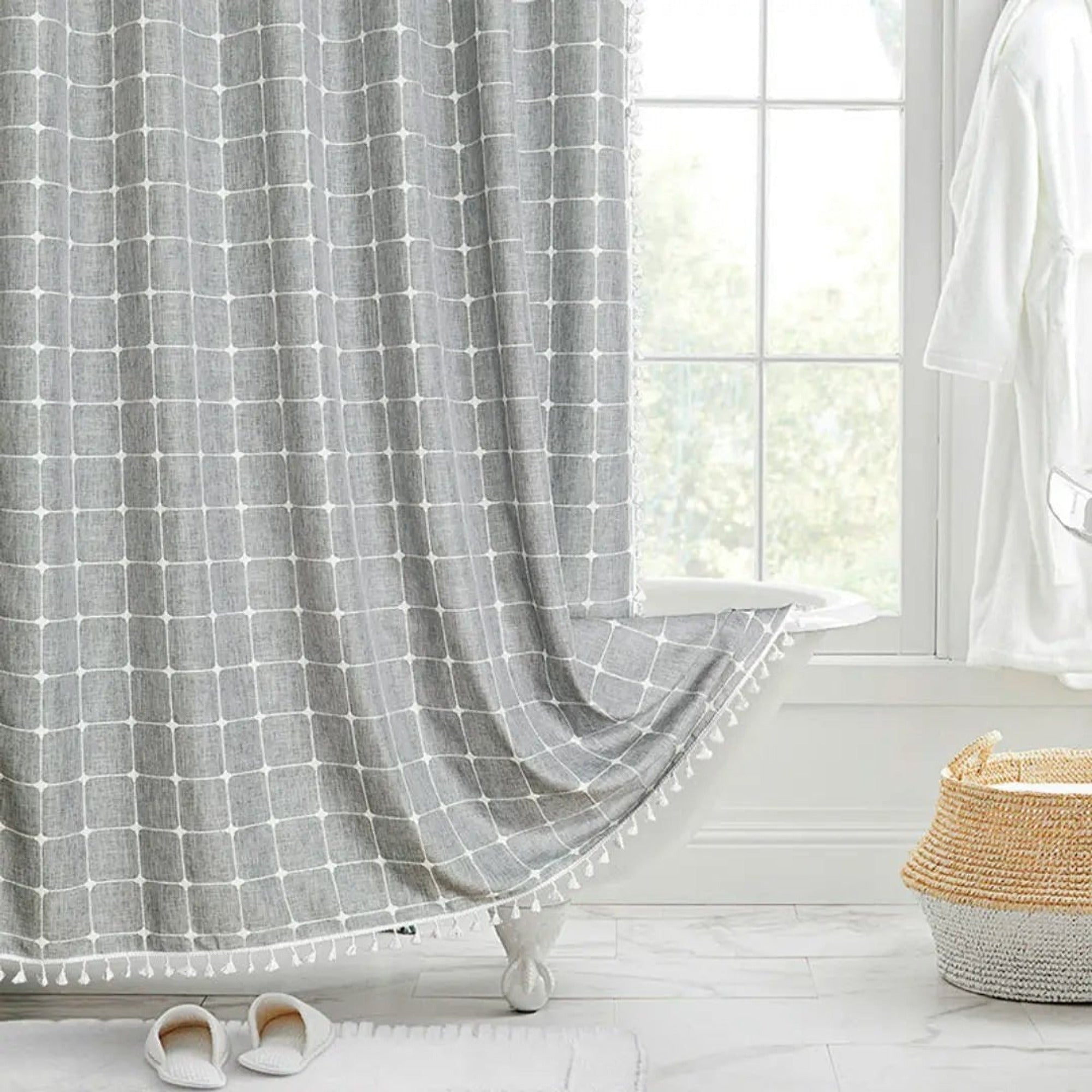 Boho Linen Shower Curtain With Tassel Hem - Image 2