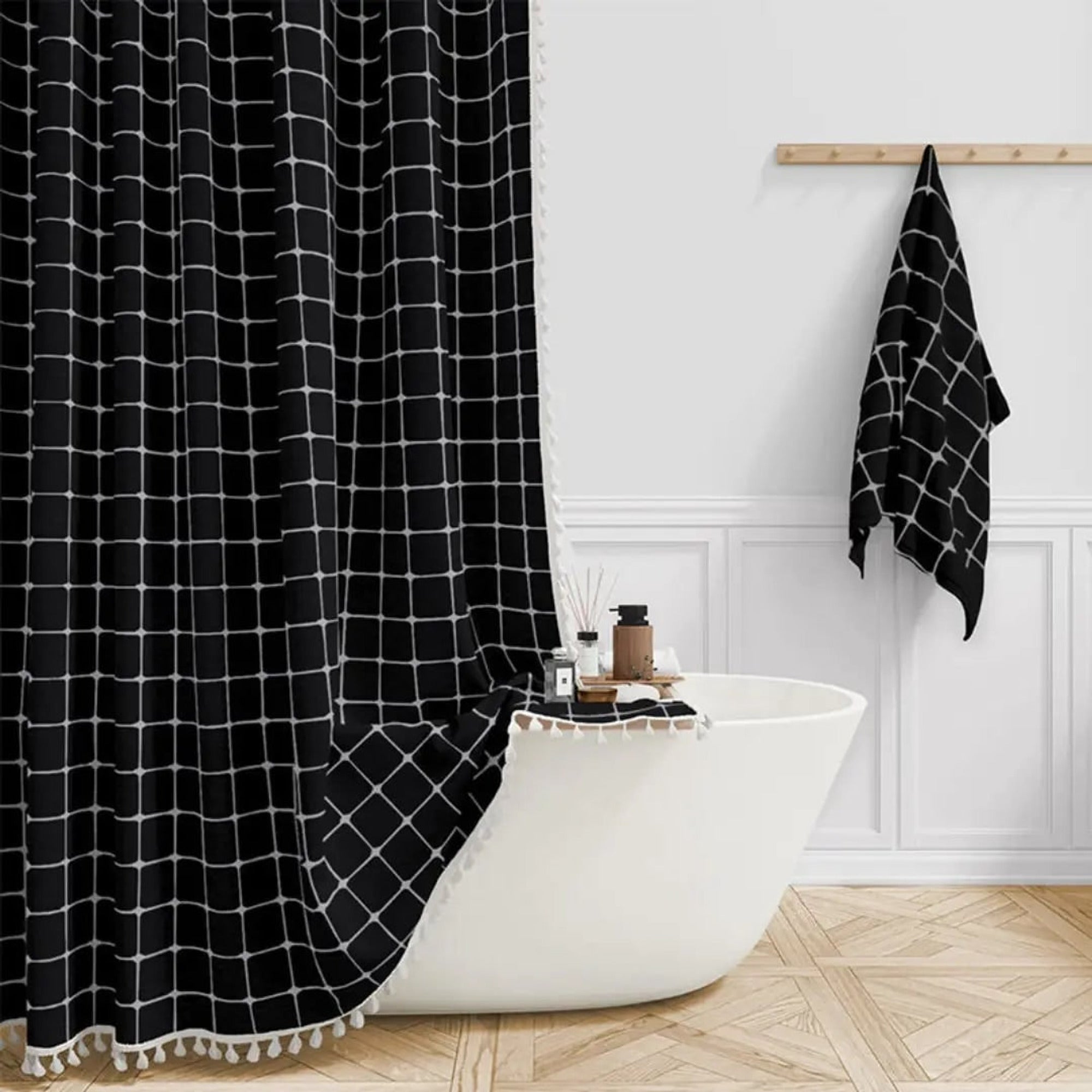 Boho Linen Shower Curtain With Tassel Hem - Image 3