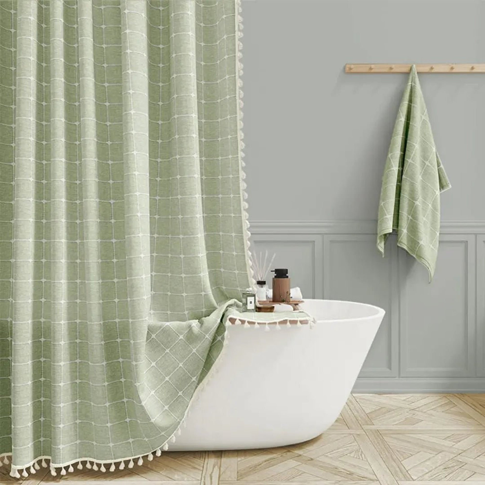 Boho Linen Shower Curtain With Tassel Hem - Image 5