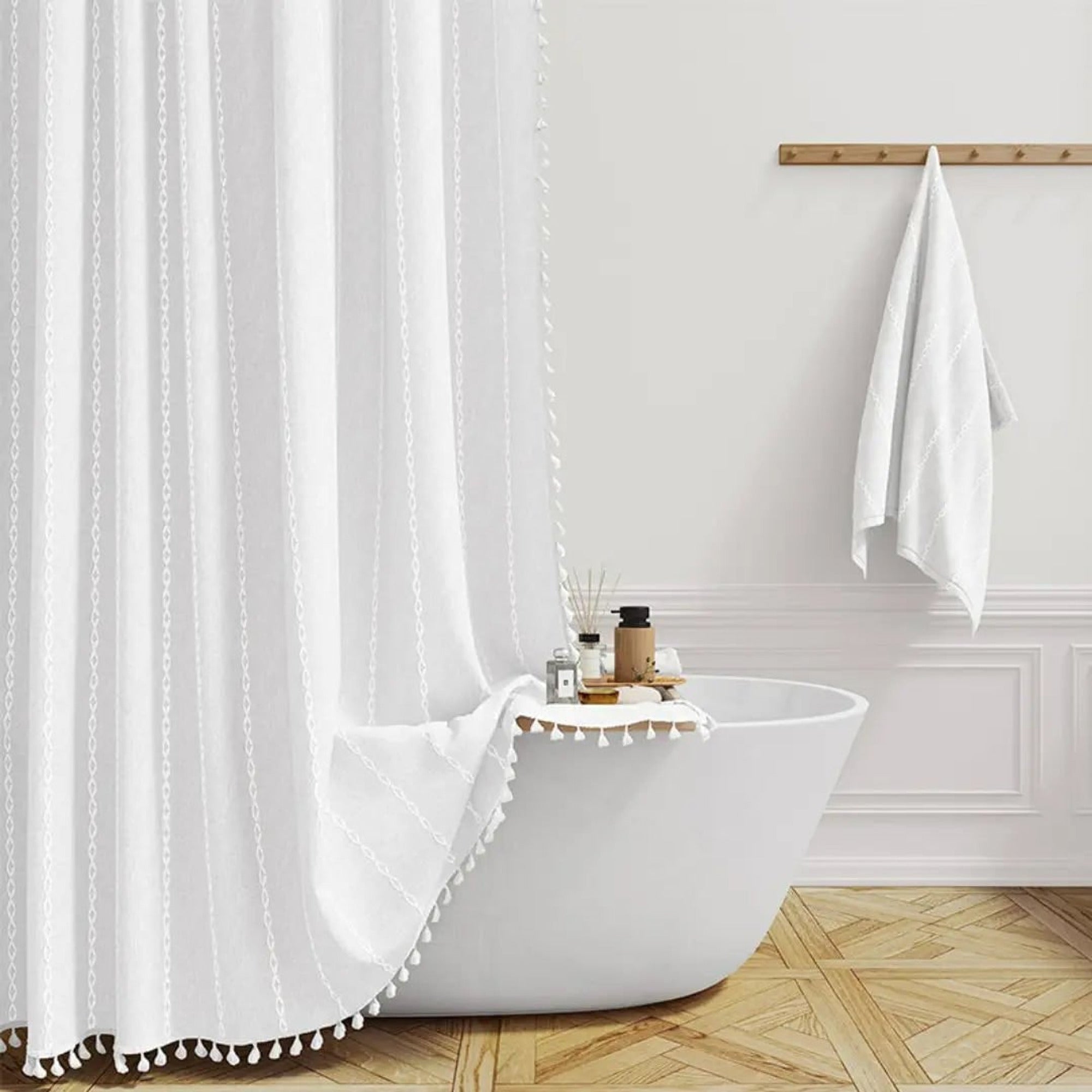 Boho Linen Shower Curtain With Tassel Hem - Image 6