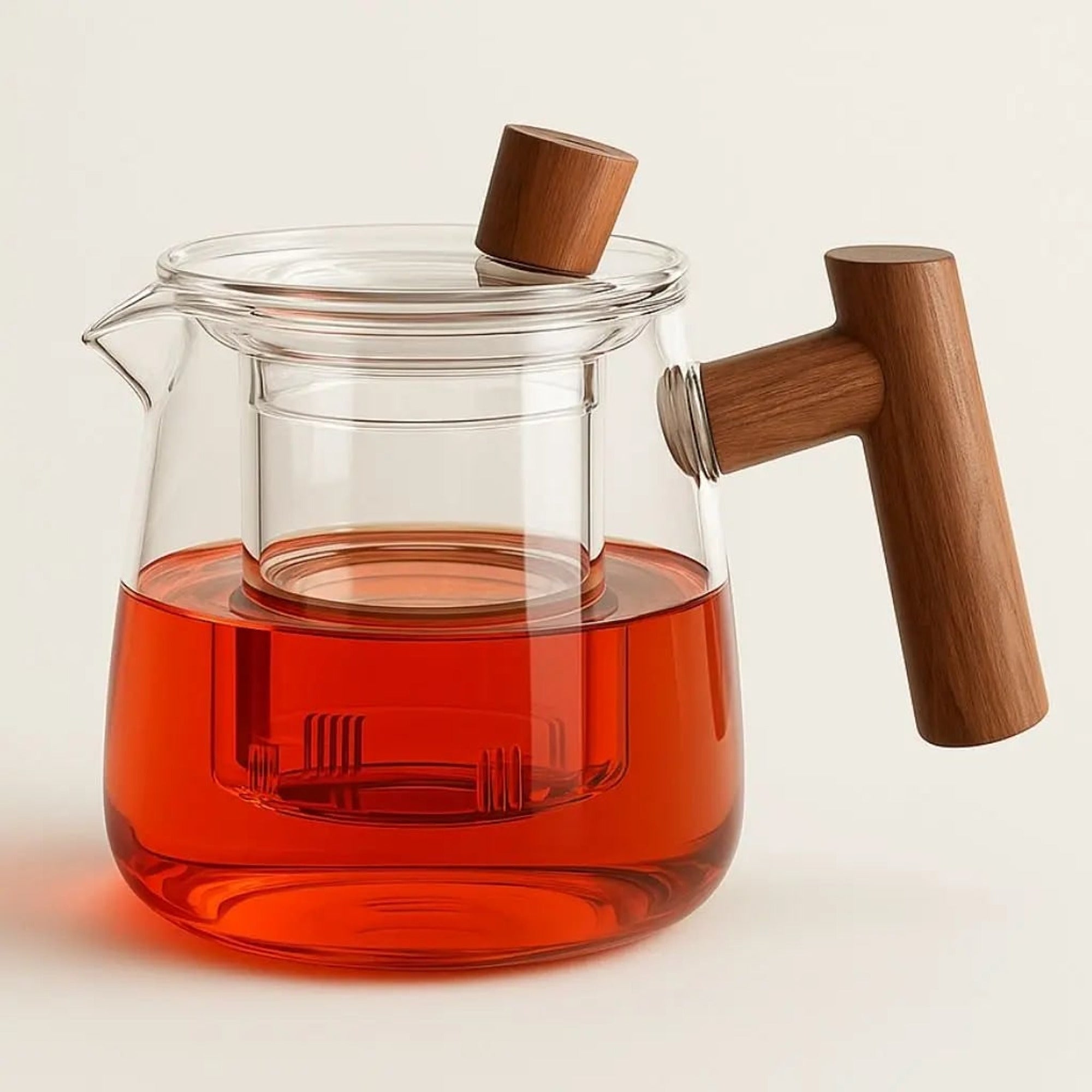 Borosilicate Glass Teapot With Detachable Infuser And Wooden Handle - Image 1