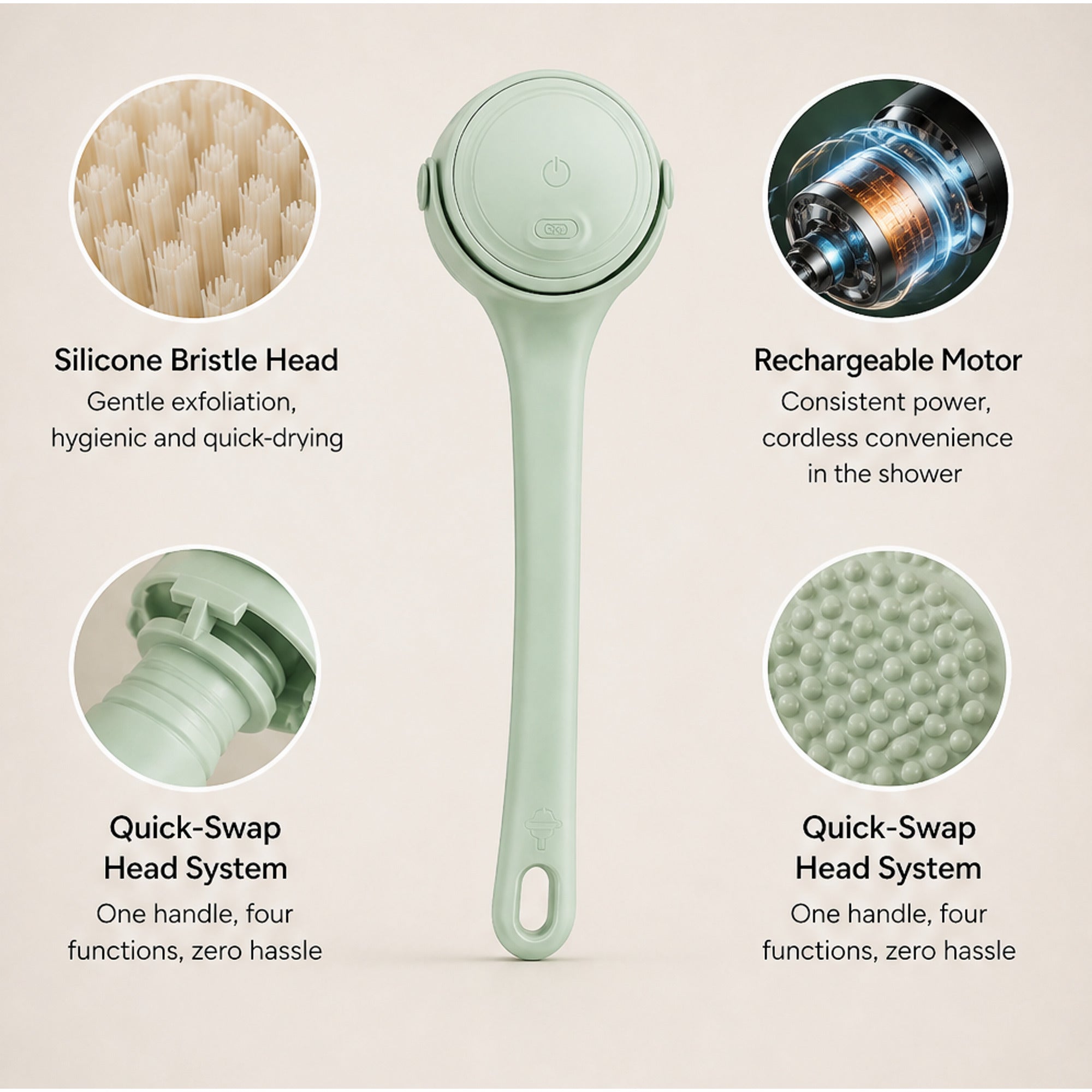 Brushwell Rechargeable Motorised Long-Handle Electric Back Brush For Shower - Image 9