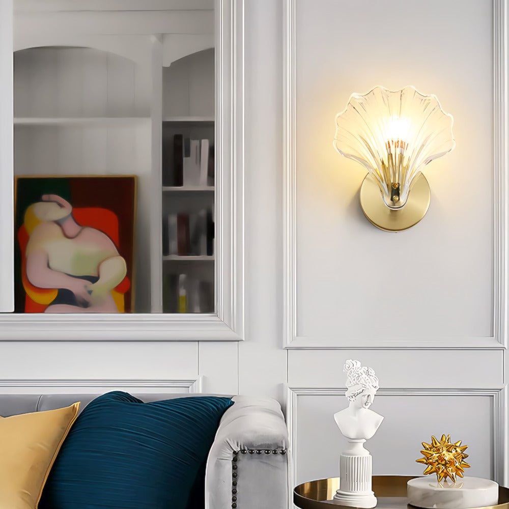 Art Deco Brass Glass Seashell Wall Sconce LED 1-Light Lasson Living
