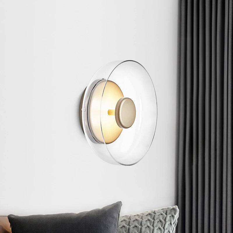 Minimalist Brass & Glass Round Wall Sconce LED 1-Light Lasson Living
