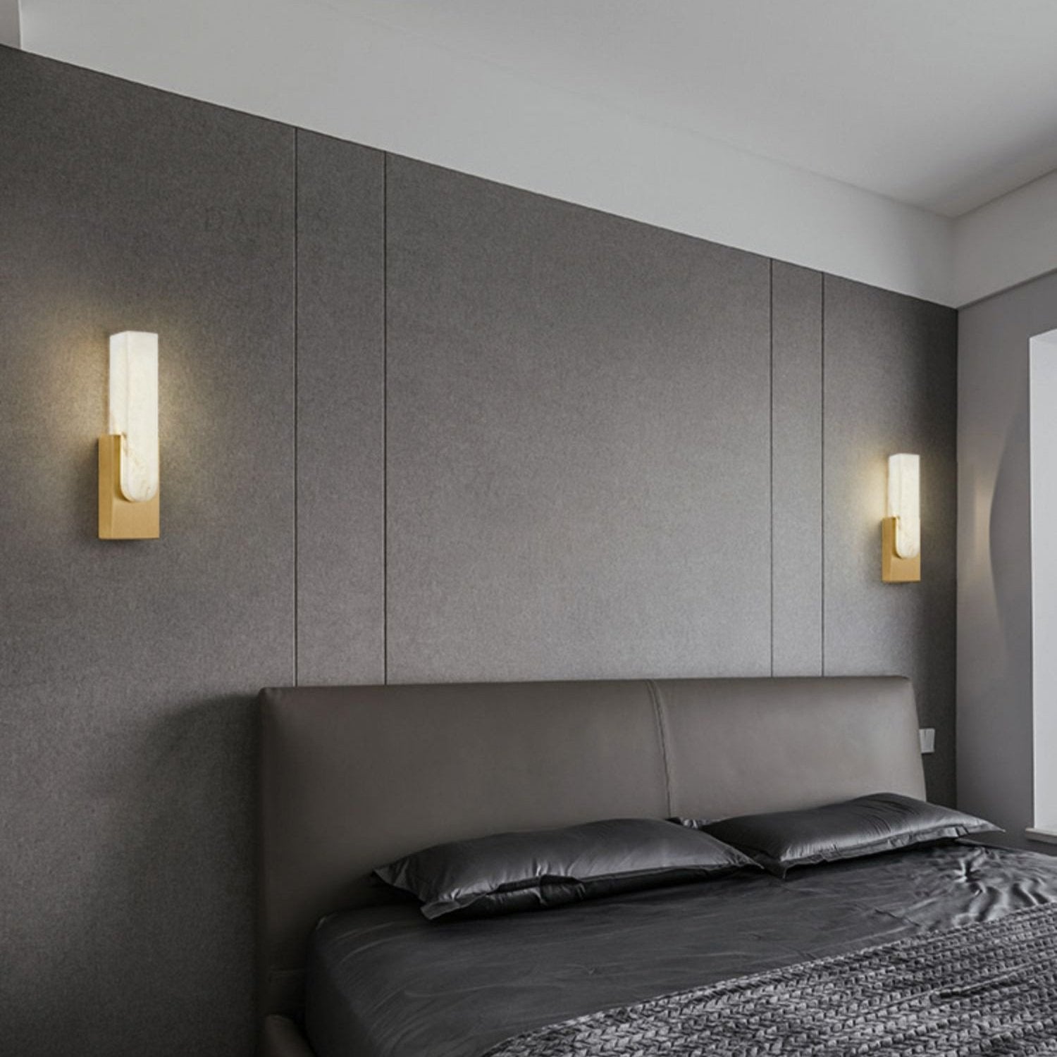Modern Alabaster-Effect Brass Wall Sconce LED 1-Light Lasson Living