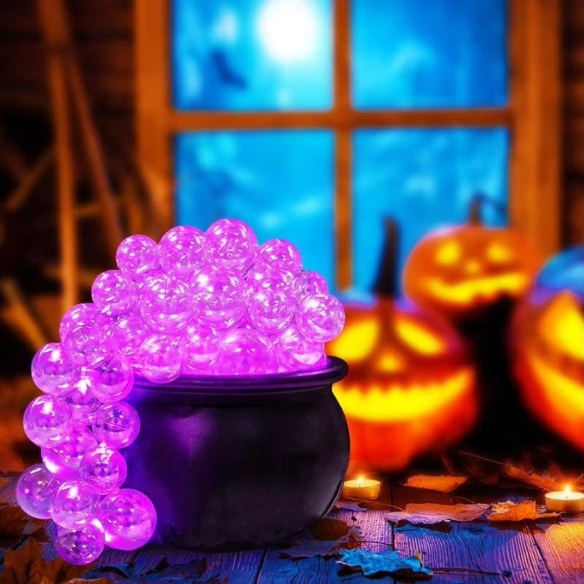 Cauldron Halloween Decoration Bubbling Purple LED Plastic Illuminated Spheres Spilling - Image 3