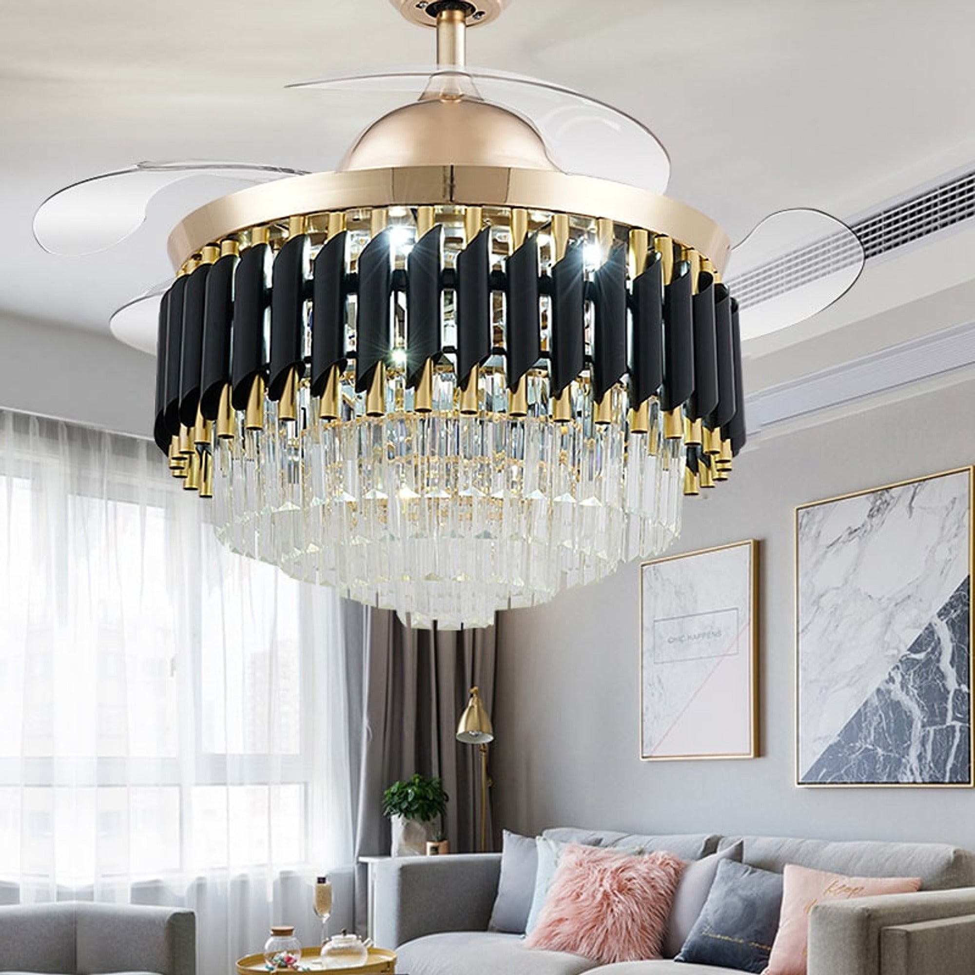 Ceiling Fan LED Chandelier With Transparent Blades - Image 1