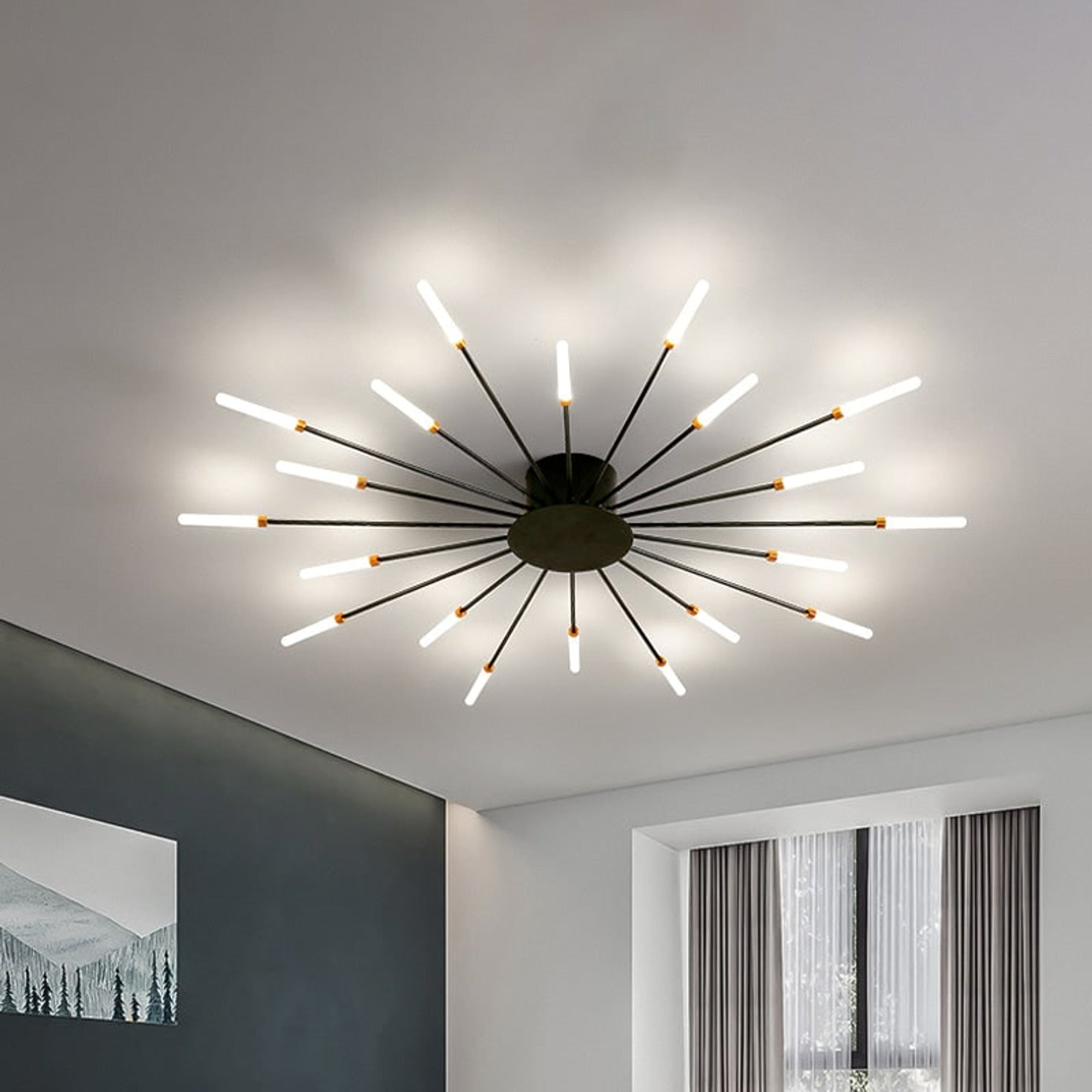 Ceiling Light Burst Semi-recessed LED Starburst With Tube Arms - Image 2