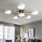 Ceiling Light Fixture Modern Geometric Iron Frame With Circular Shades And Wooden Accents - Image 1