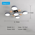 Ceiling Light Fixture Modern Geometric Iron Frame With Circular Shades And Wooden Accents - Image 10