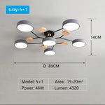 Ceiling Light Fixture Modern Geometric Iron Frame With Circular Shade Wooden Accents - Image 8