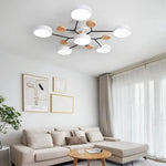Ceiling Light Fixture Modern Geometric Iron Frame With Circular Shade Wooden Accents - Image 4