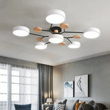 Ceiling Light Fixture Modern Geometric Iron Frame With Circular Shade Wooden Accents - Image 1