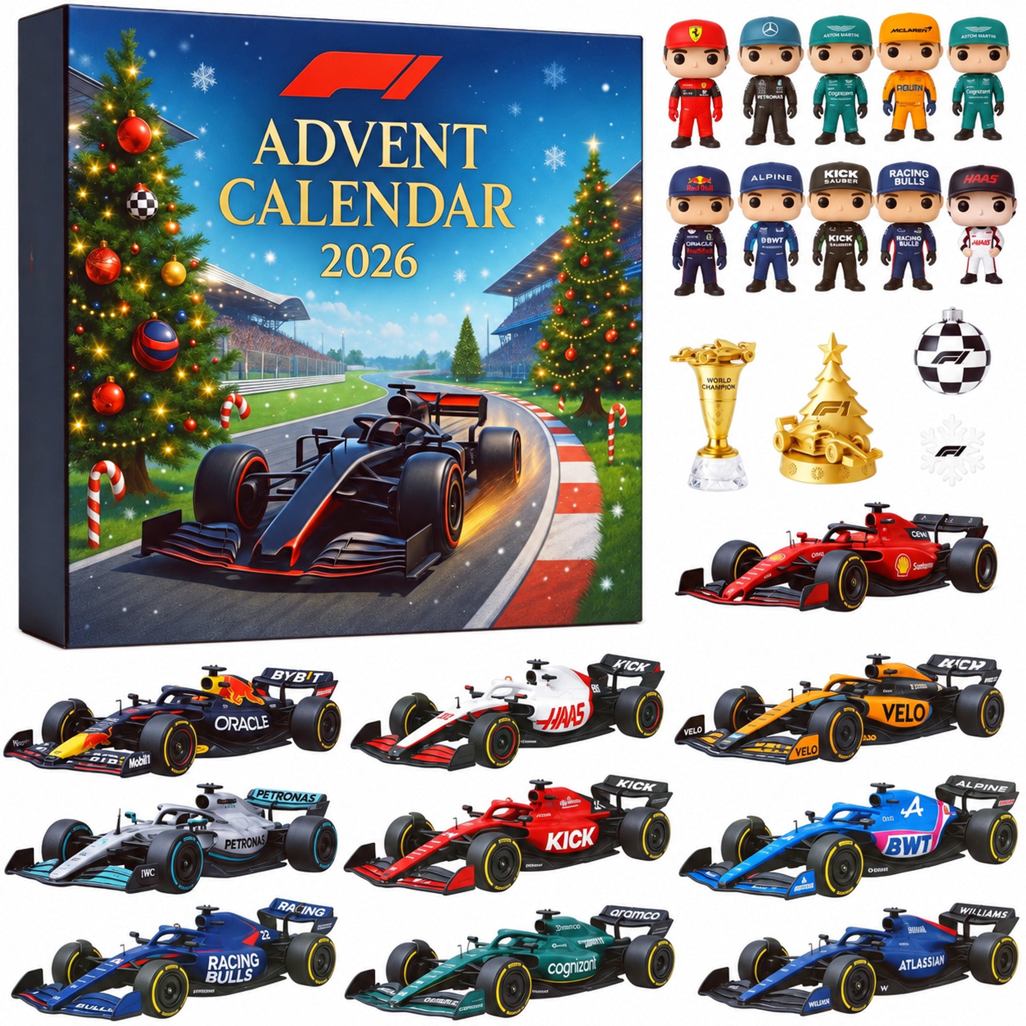 Christmas F1 Racing Legends Advent Calendar With 24 Miniature Cars And Collectibles - Image 1
