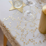 Christmas Linen Table Runner With Elegant Golden Star Organza Design - Image 1