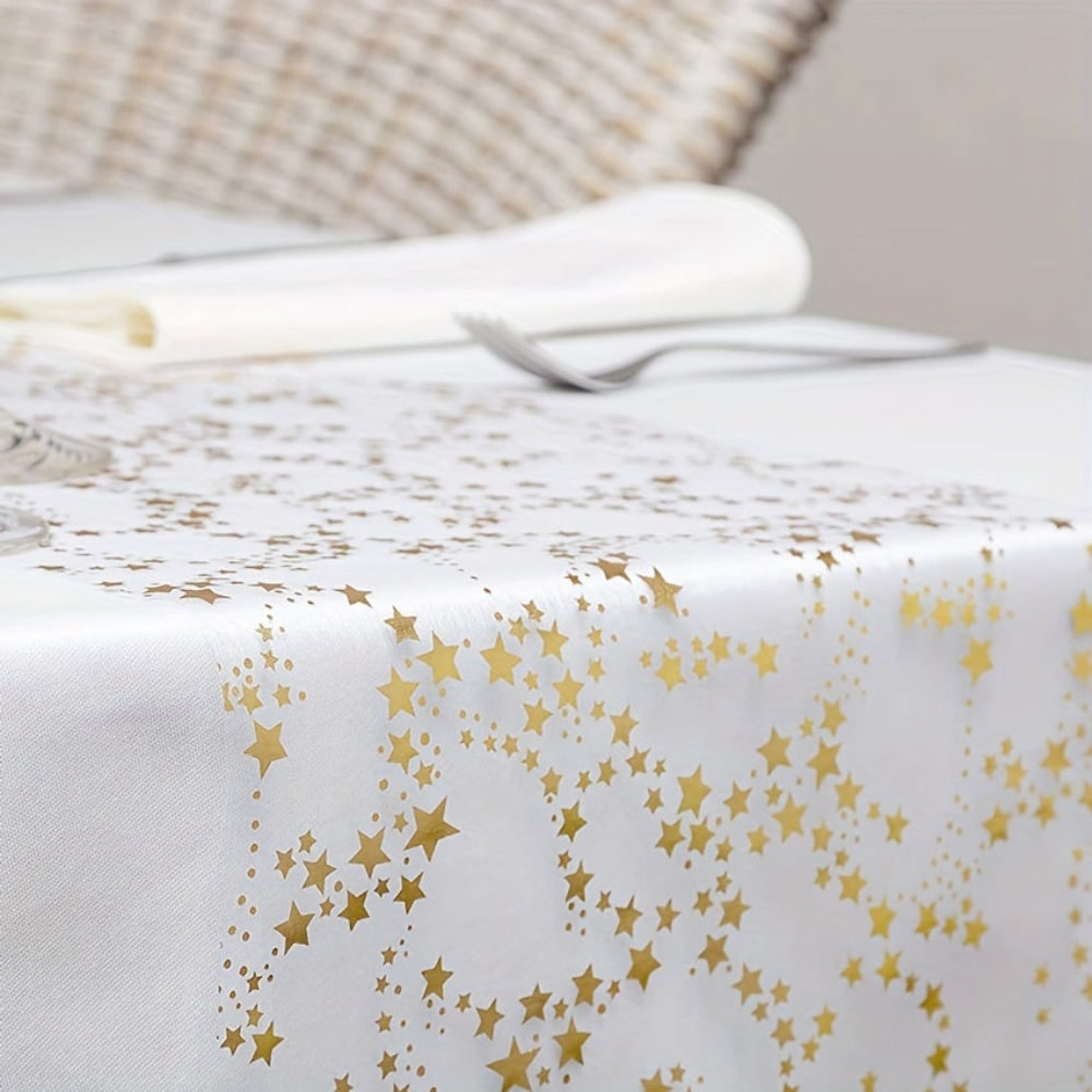 Christmas Linen Table Runner With Elegant Golden Star Organza Design - Image 3