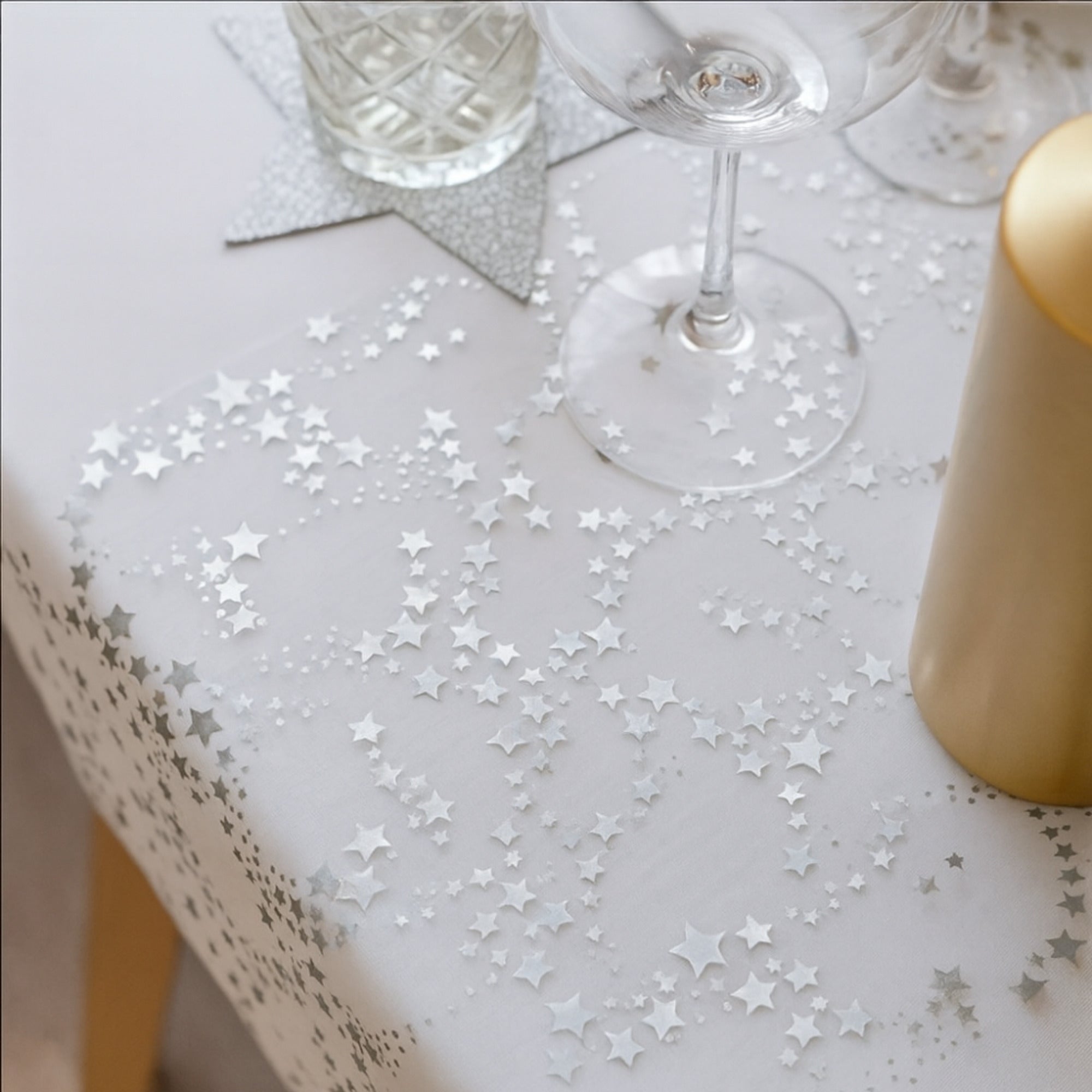 Christmas Linen Table Runner With Elegant Golden Star Organza Design - Image 6