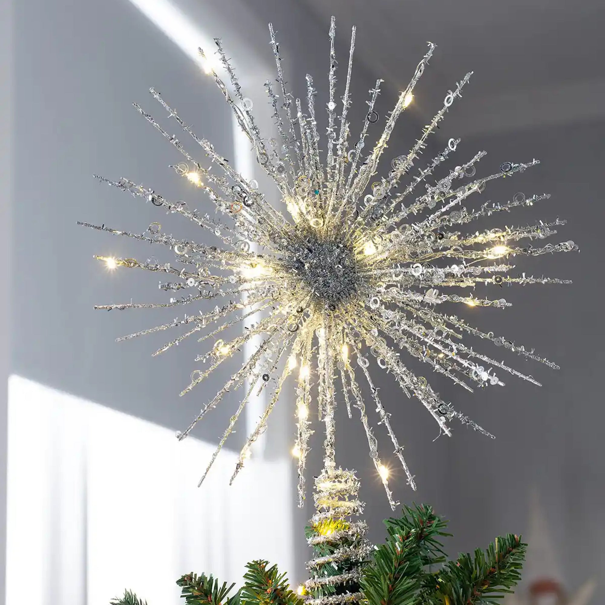 Christmas Tree Topper With Starburst Design And Warm White LED Lights - Image 5