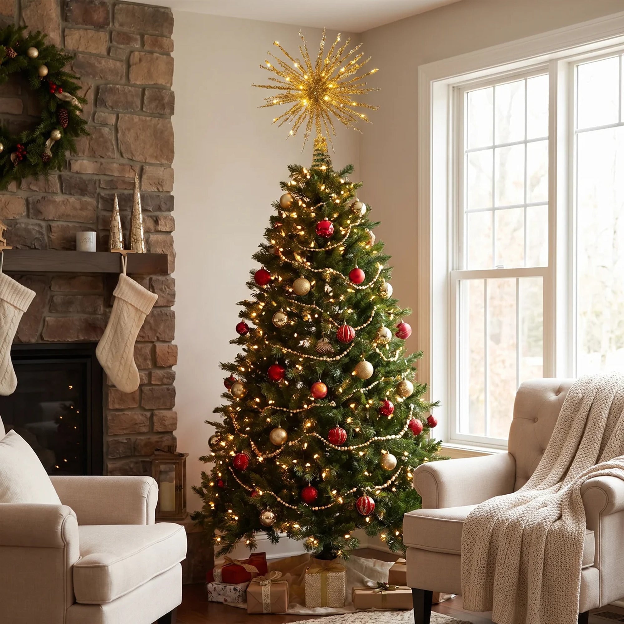 Christmas Tree Topper With Starburst Design And Warm White LED Lights - Image 2