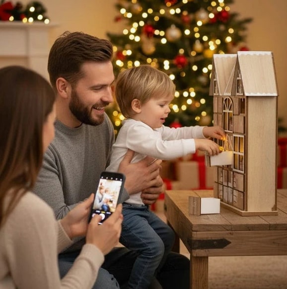Christmas Wooden Advent Calendar With 24 Compartments And Warm LED Light - Image 10