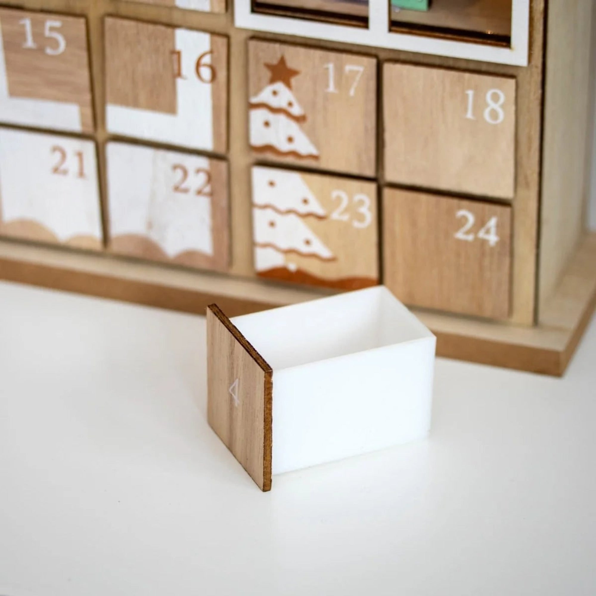 Christmas Wooden Advent Calendar With 24 Compartments And Warm LED Light - Image 2