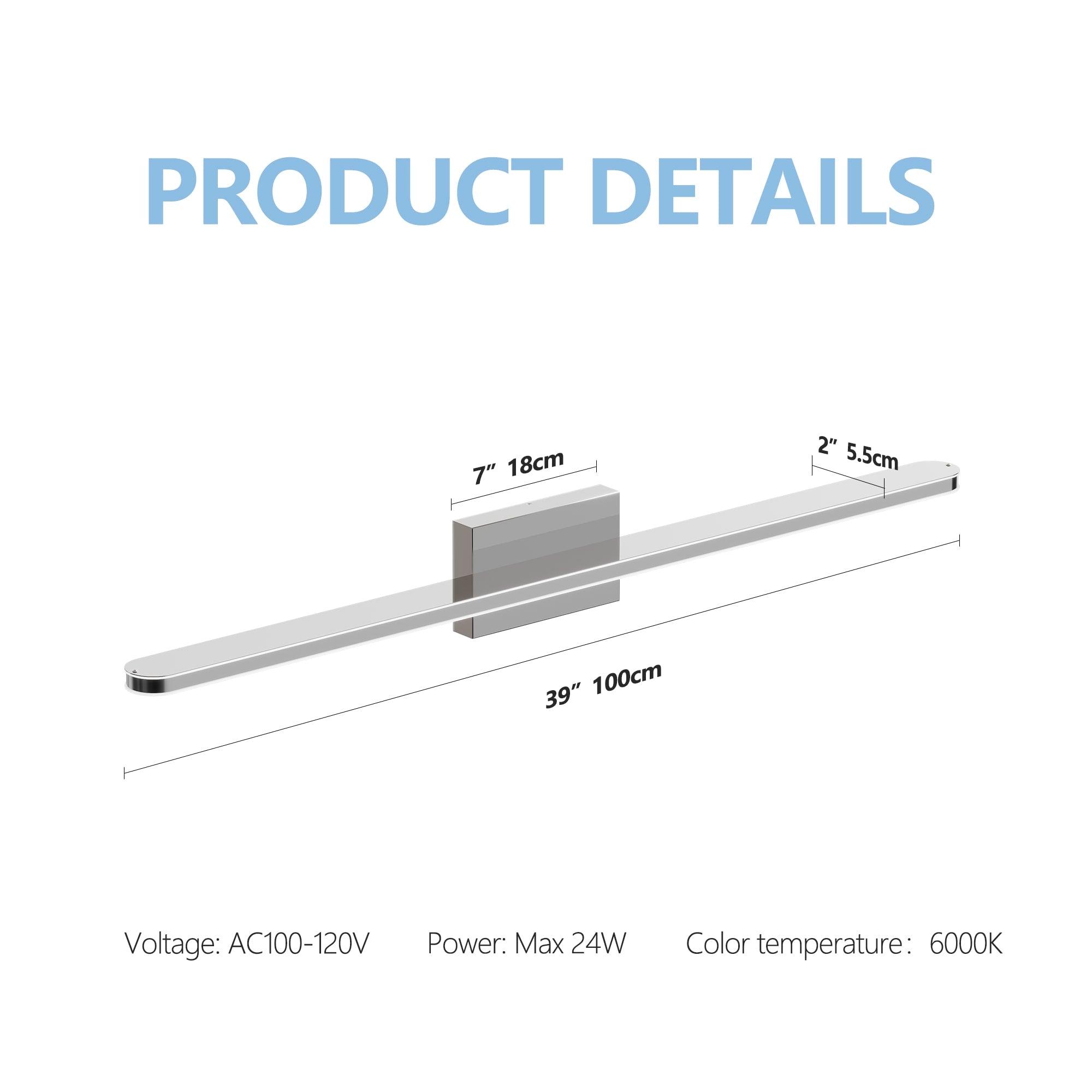 Chrome LED Vanity Light With Acrylic Panel - Image 4