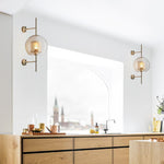 Clear Glass Globe Sconces With Cylindrical Inner Cage - Image 2