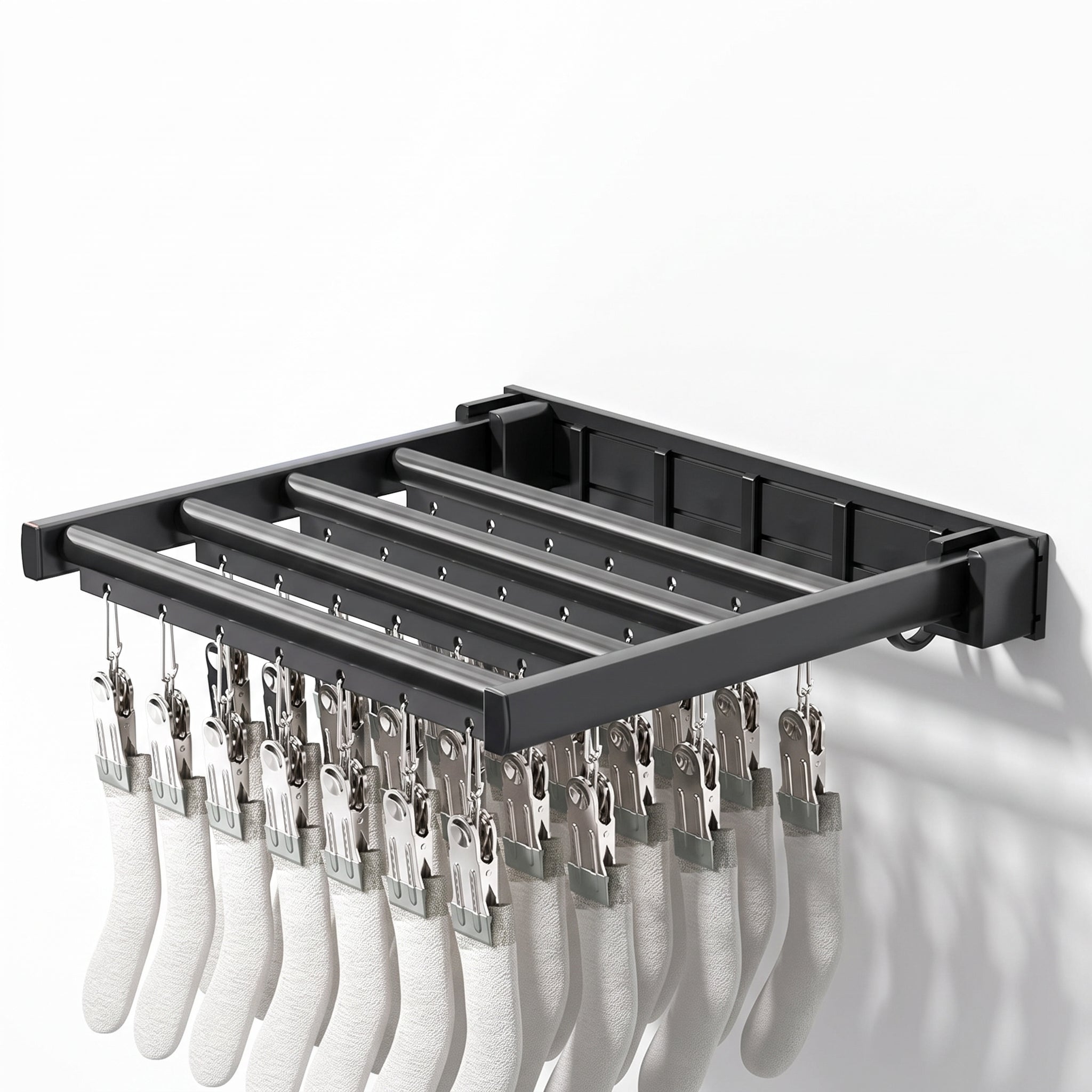 Clothes Drying Rack with Streamlined Foldable Design and Wall-Mounted - angle
