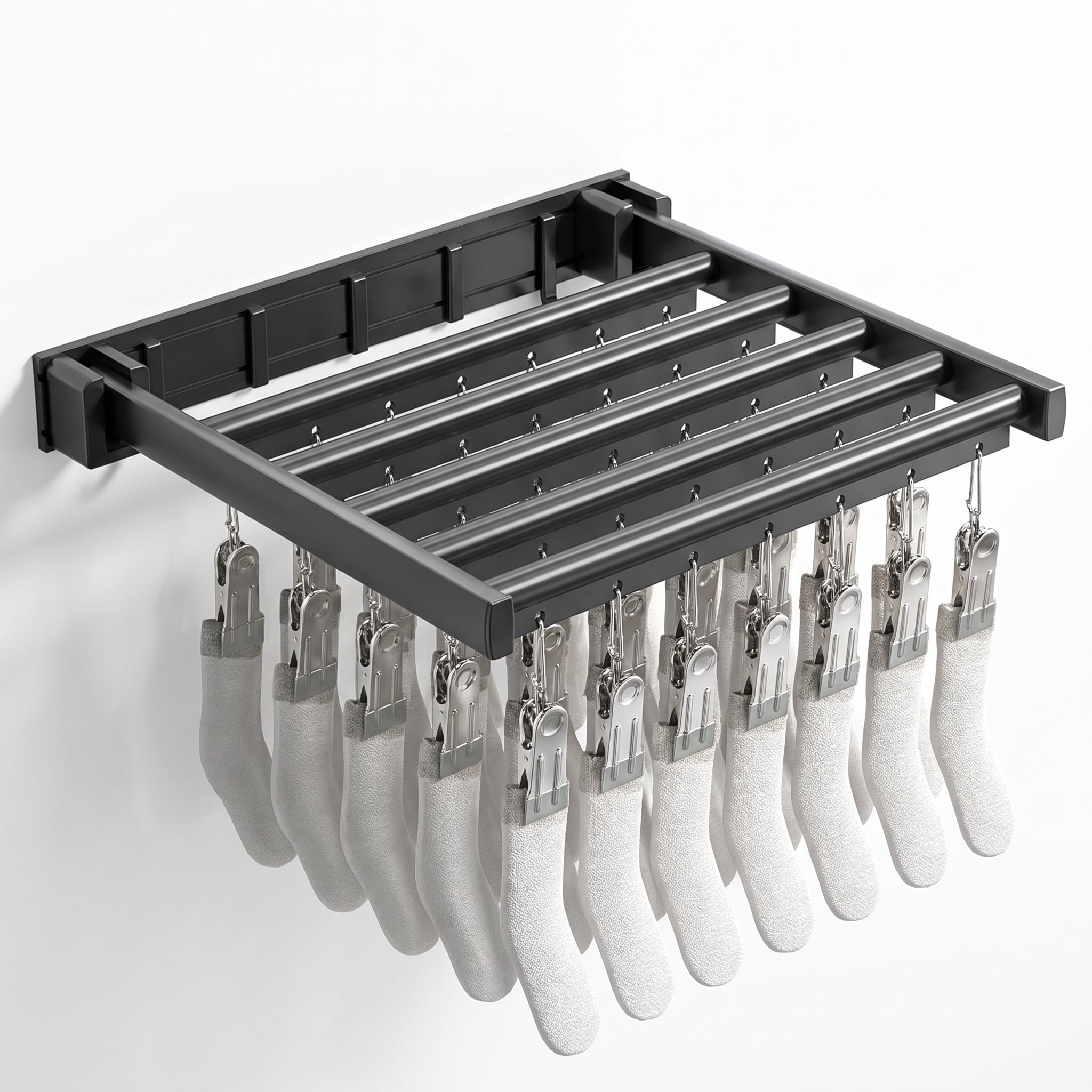 Clothes Drying Rack with Streamlined Foldable Design and Wall-Mounted - studio