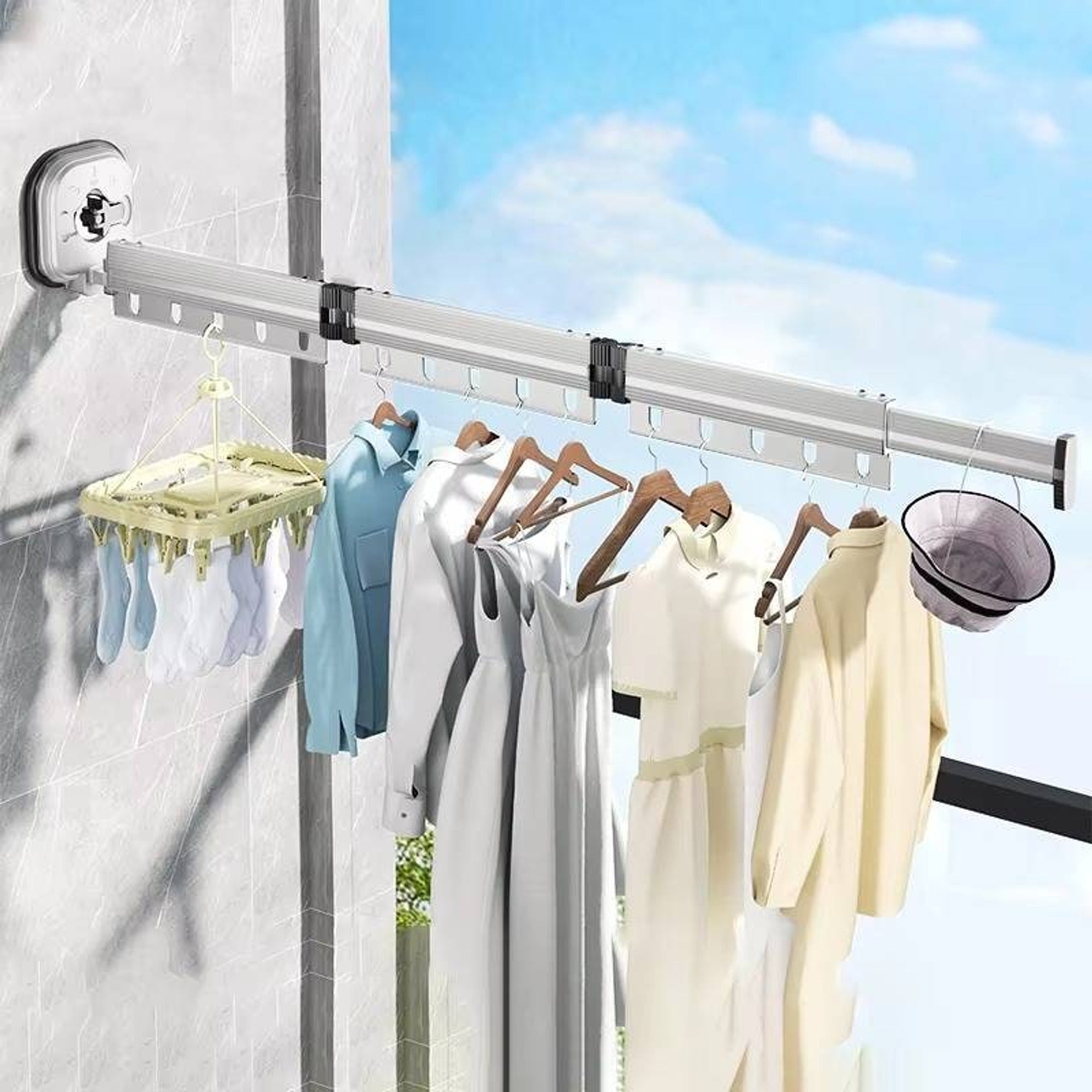 Clothes Drying Rack With 360° Rotation And Telescopic Extension Space-Saving Design For Indoor Use - Image 8