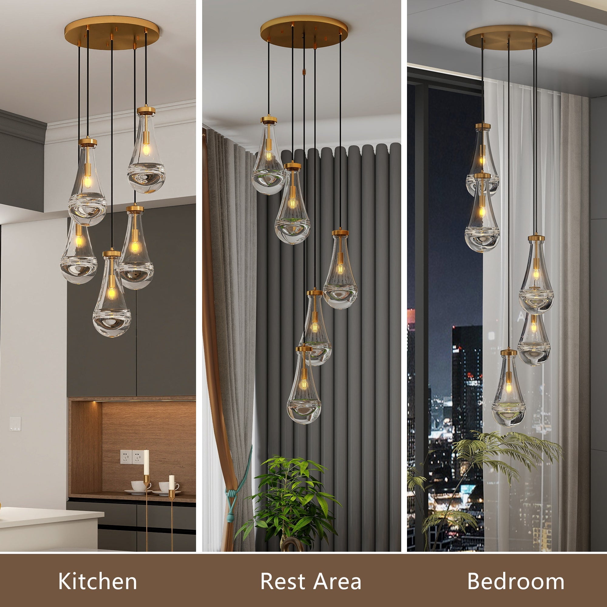 Cluster Ceiling Lights Pendant Fixture LED Adjustable Warm White - Image 12