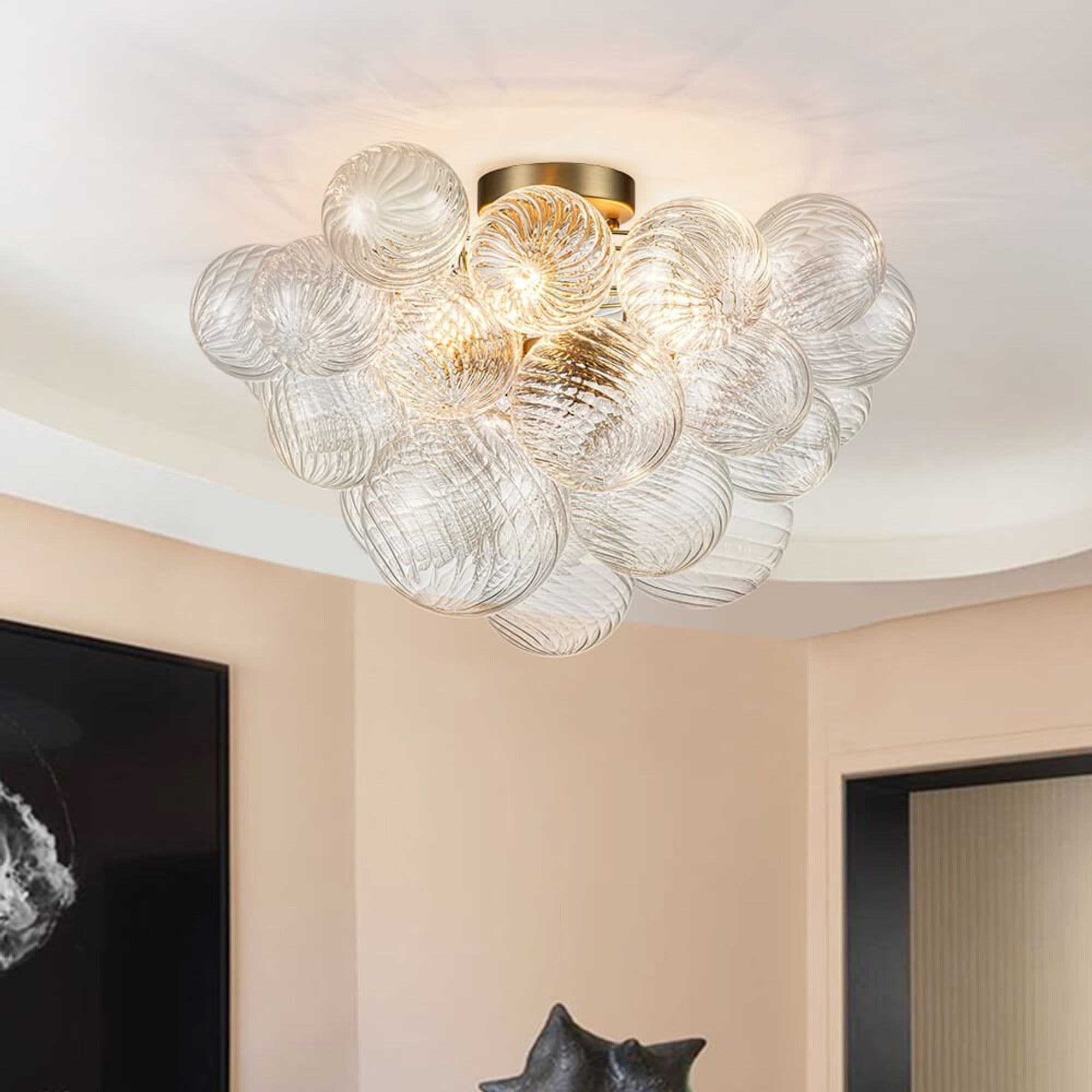 Cluster Chandelier Semi Flush With Textured Glass Bubbles - Image 10