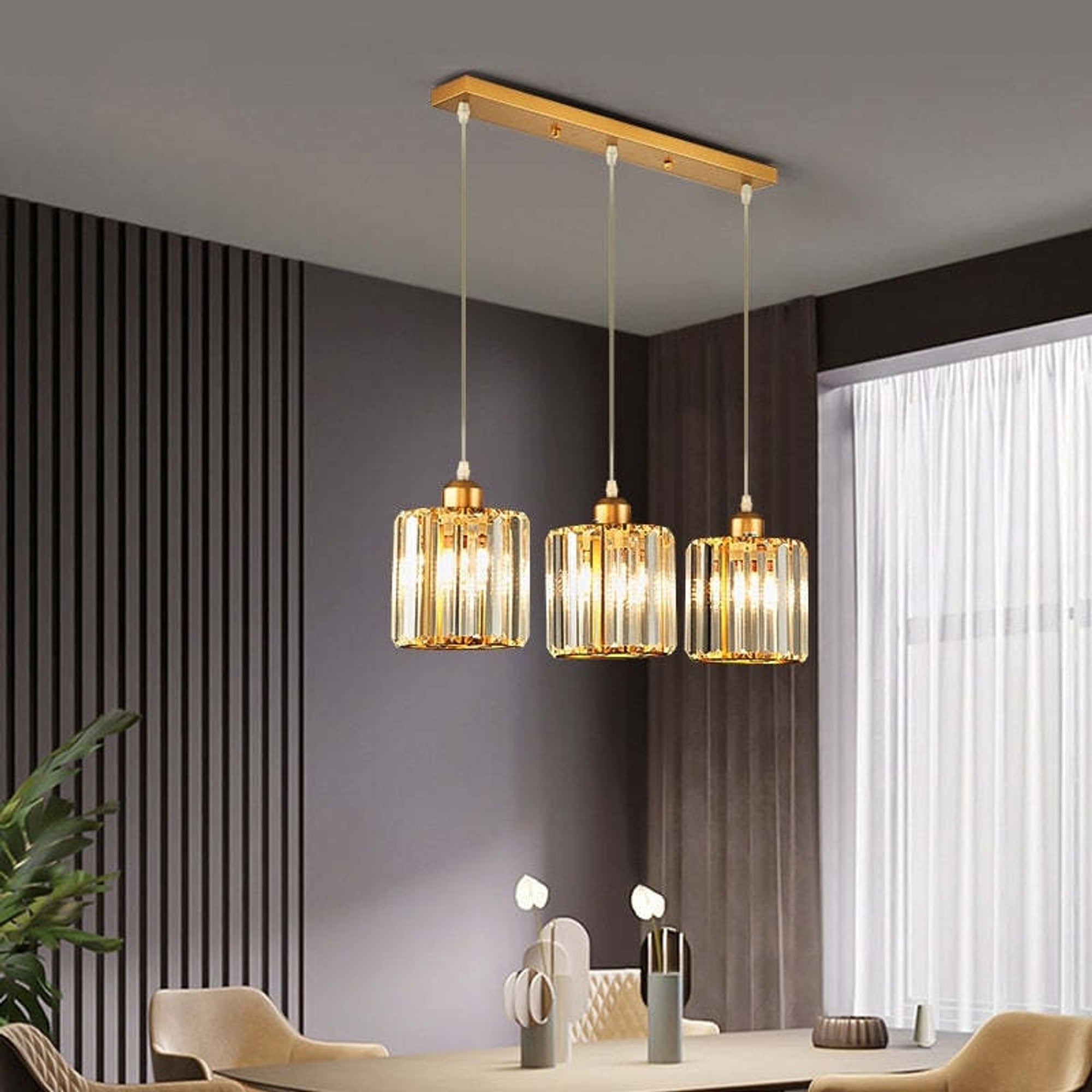Cluster Pendant Light Adjustable Cylindrical Glass Shade - Image 1
