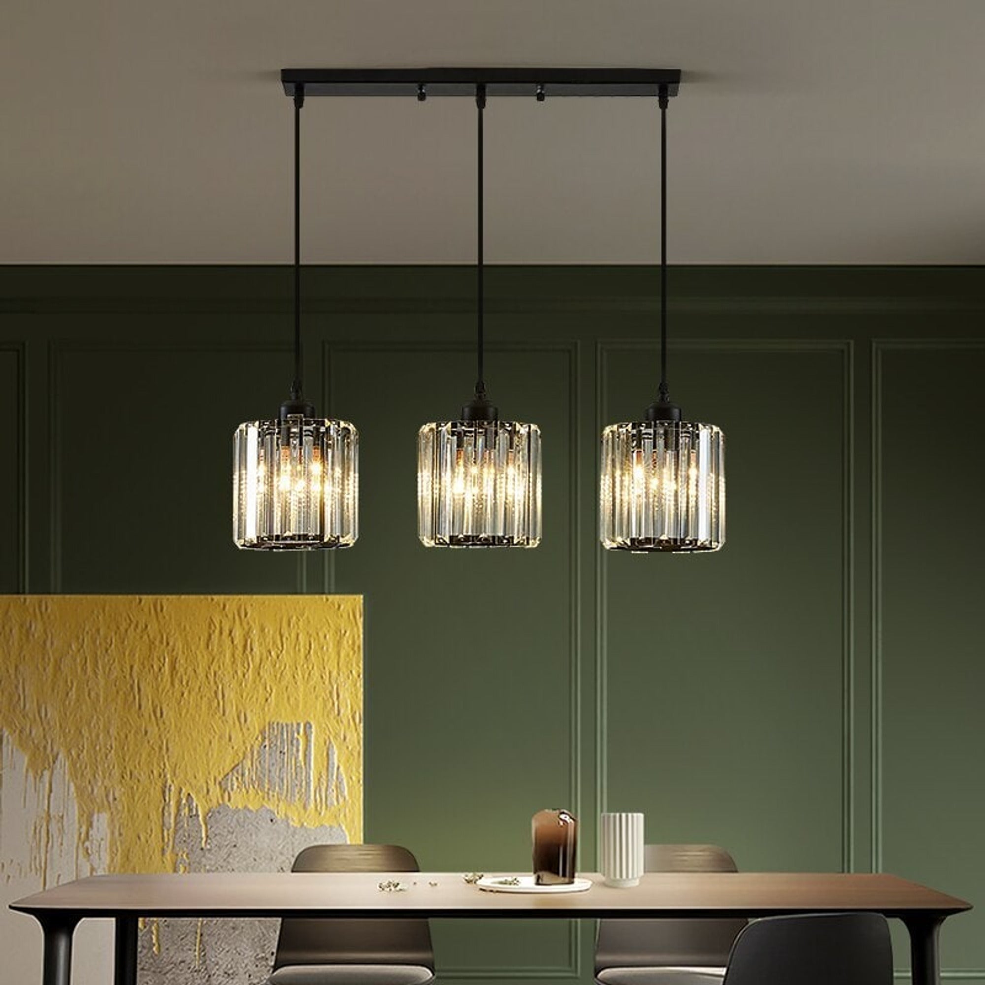 Cluster Pendant Light Adjustable Cylindrical Glass Shade - Image 3