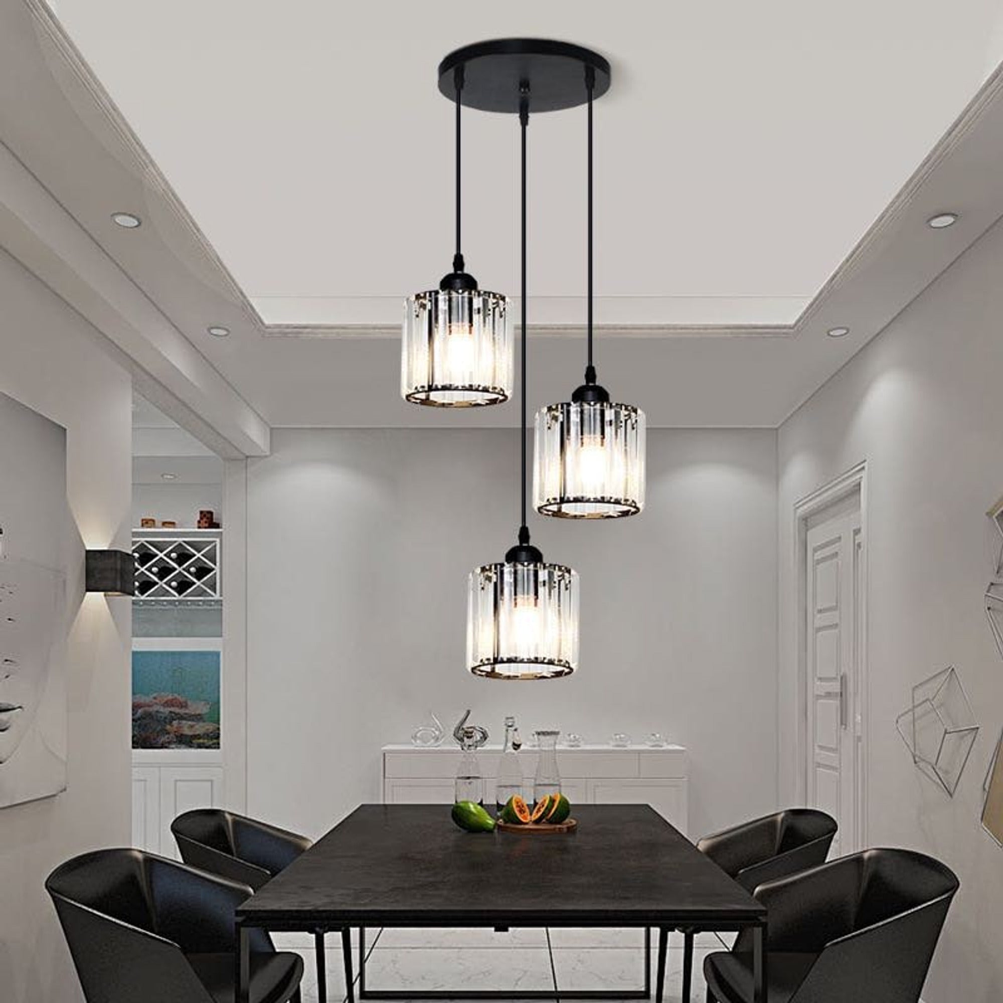 Cluster Pendant Light Adjustable Cylindrical Glass Shade - Image 5